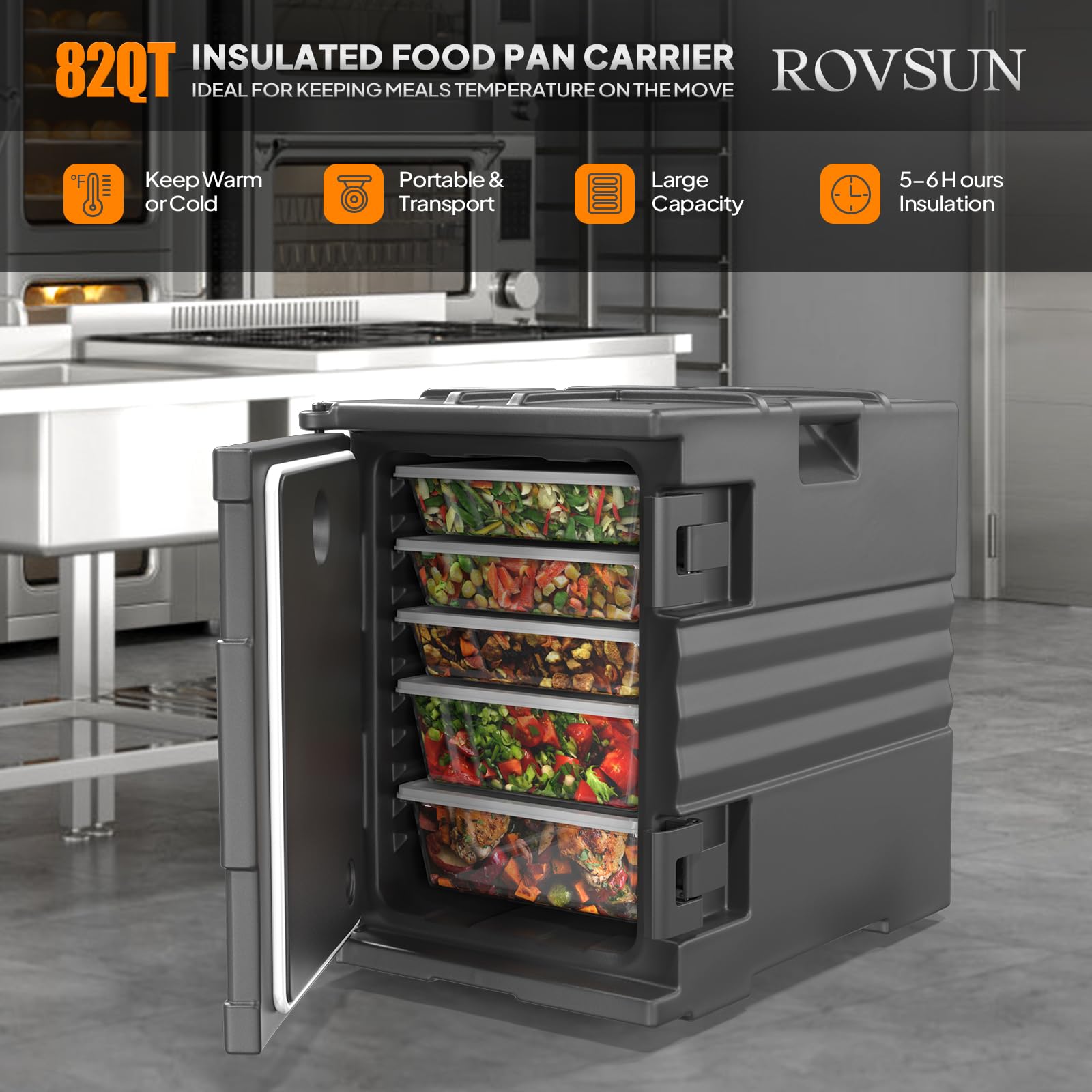 ROVSUN 82 QT Insulated Food Pan Carrier with Wheels Black