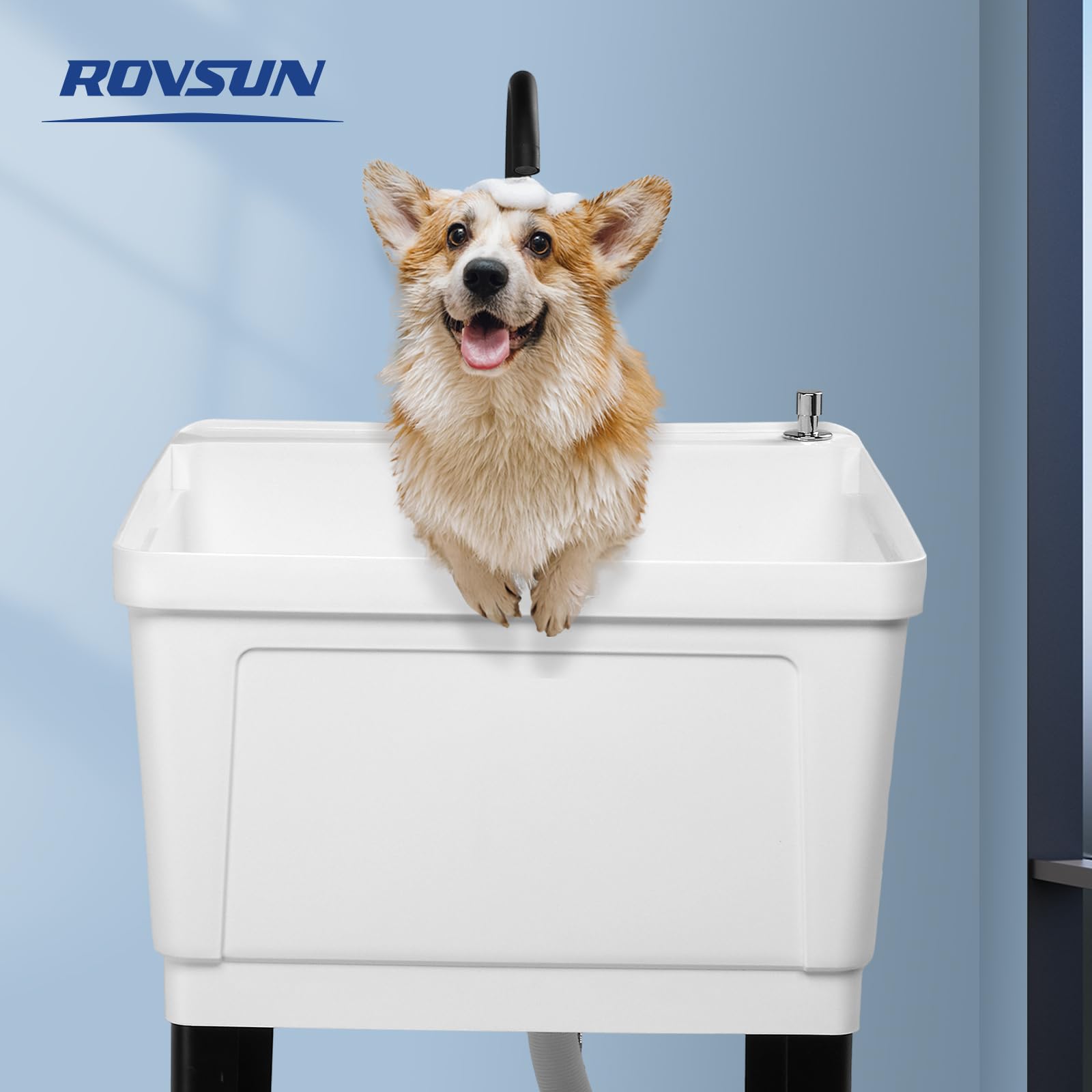 ROVSUN 24" x 24" Plastic Utility Sink with Storage Shelf White