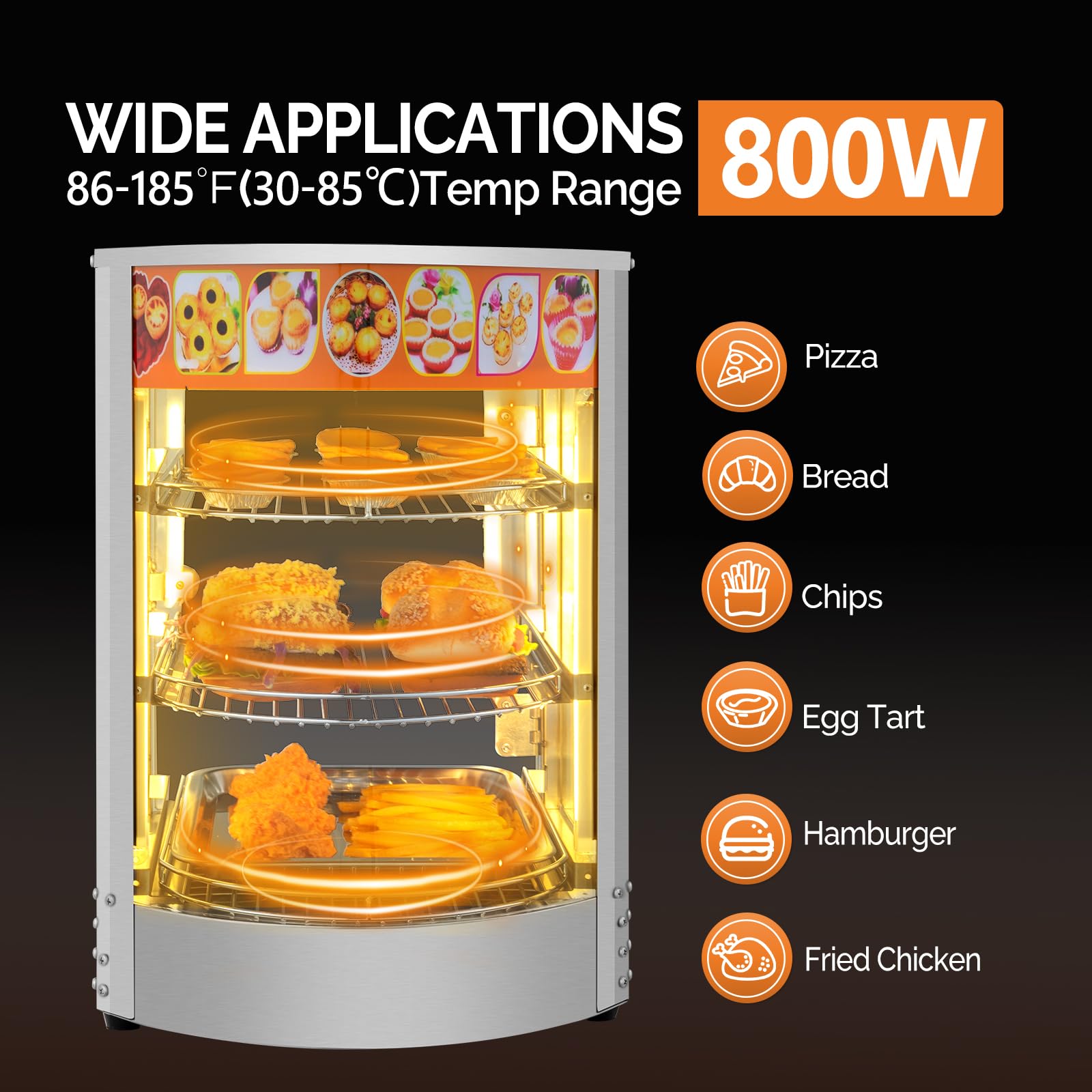 ROVSUN 3-Tier 14" 800W 110V Hot Food Warmer Display Case Countertop