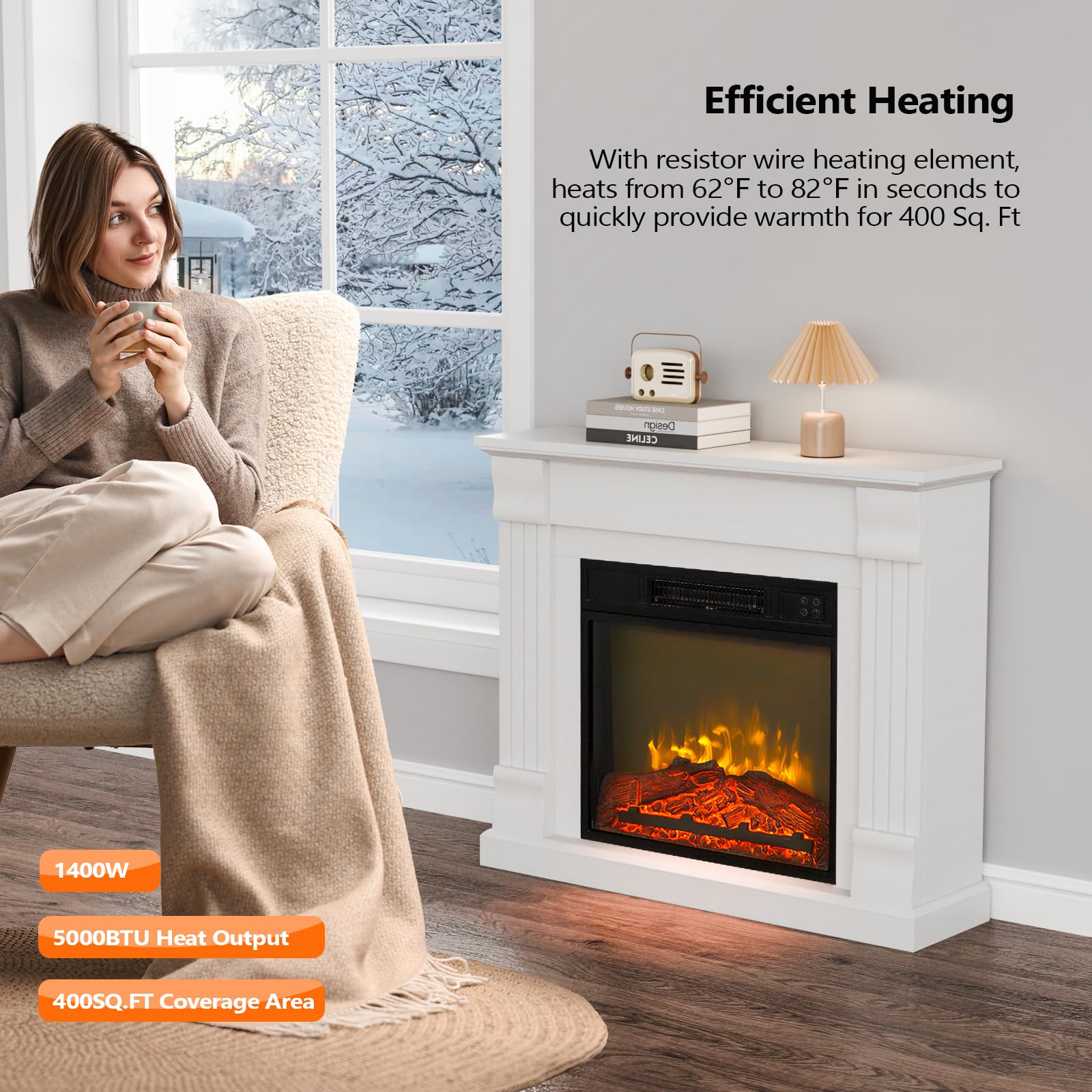 ROVSUN 27'' High Electric Fireplace with Mantel & Remote