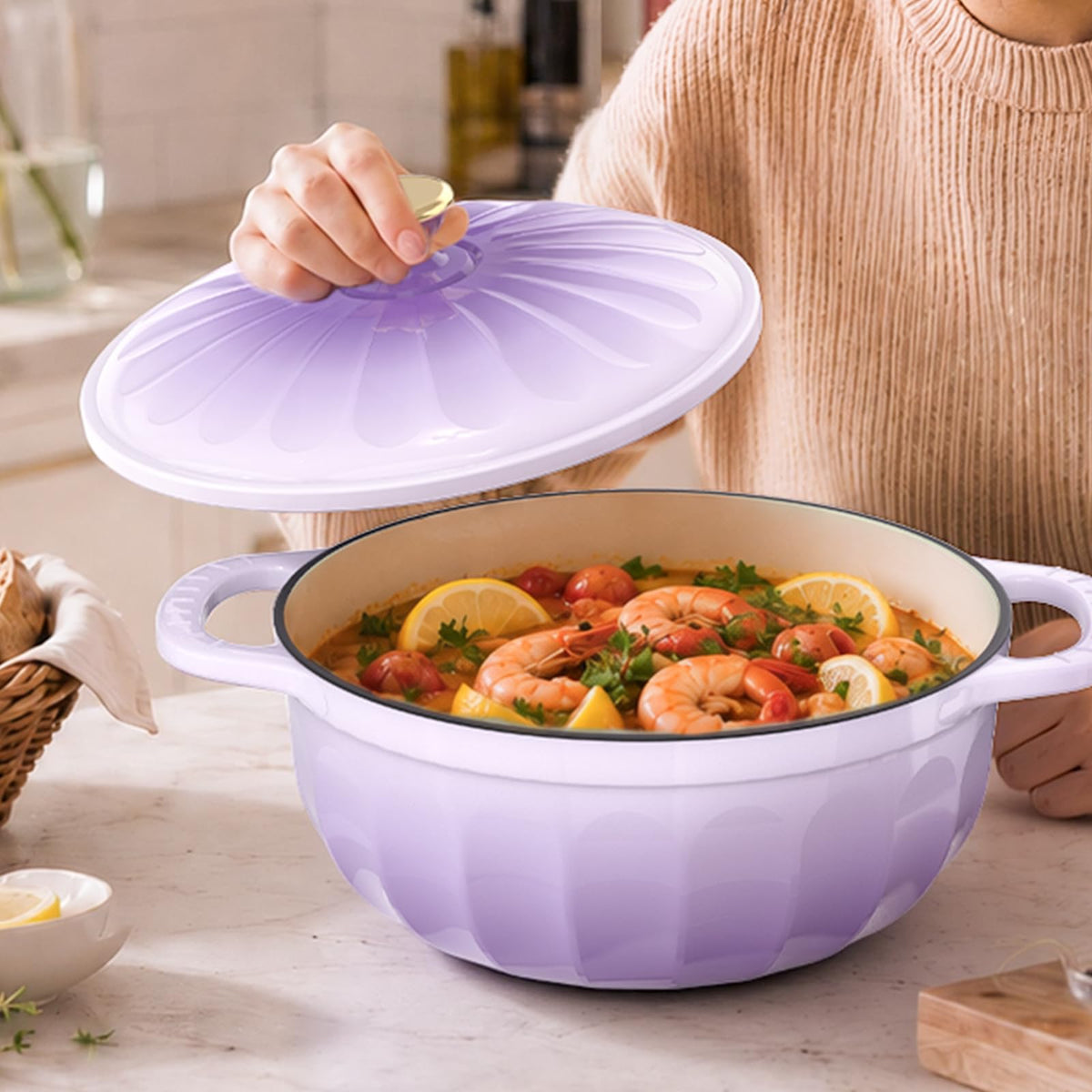 ROVSUN 5 QT Enameled Cast Iron Round Dutch Oven Purple Gradient