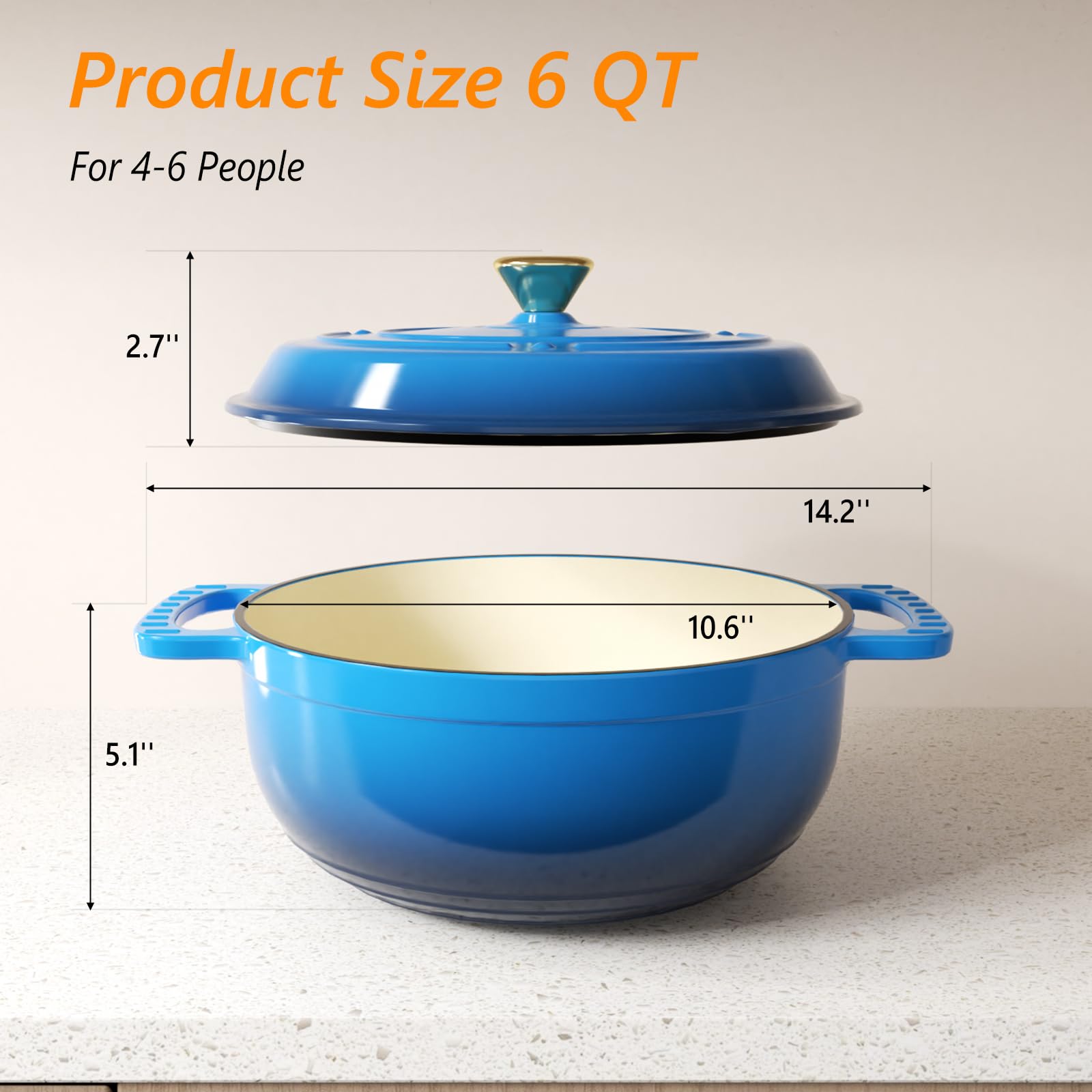 ROVSUN 6 QT Enameled Cast Iron Round Dutch Oven Blue