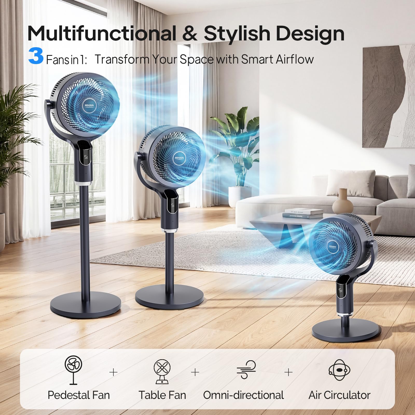 ROVSUN 43" 40W 110V Industrial Pedestal Fan Dark Grey