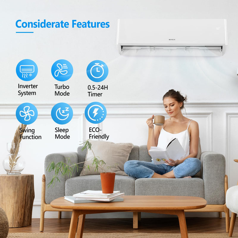 ROVSUN 12000 BTU 22 SEER2 115V Wifi Enabled Ductless Mini Split Air Conditioner with Heat Pump Inverter & Install Kit