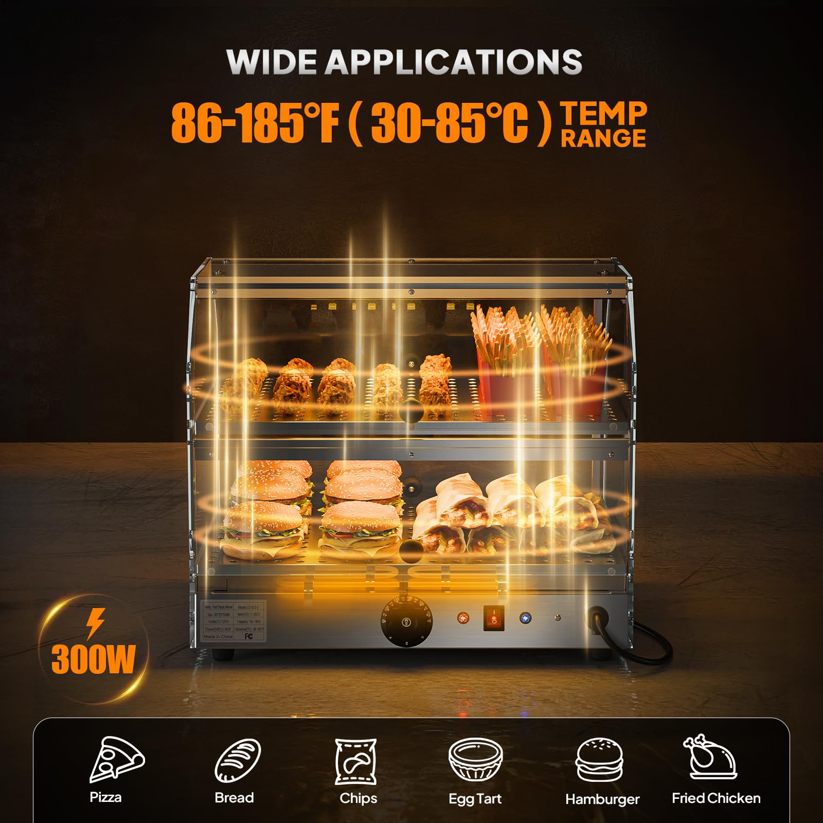 ROVSUN 2-Tier 14 Inch Pizza Warmer Countertop with LED Lighting