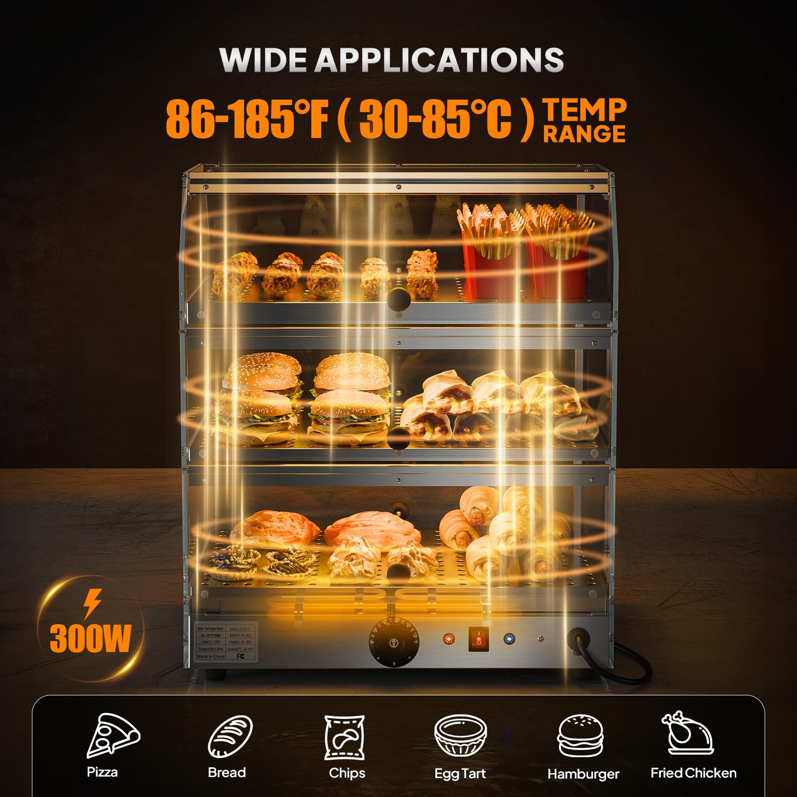 ROVSUN 3-Tier 14 Inch Pizza Warmer Countertop with LED Lighting
