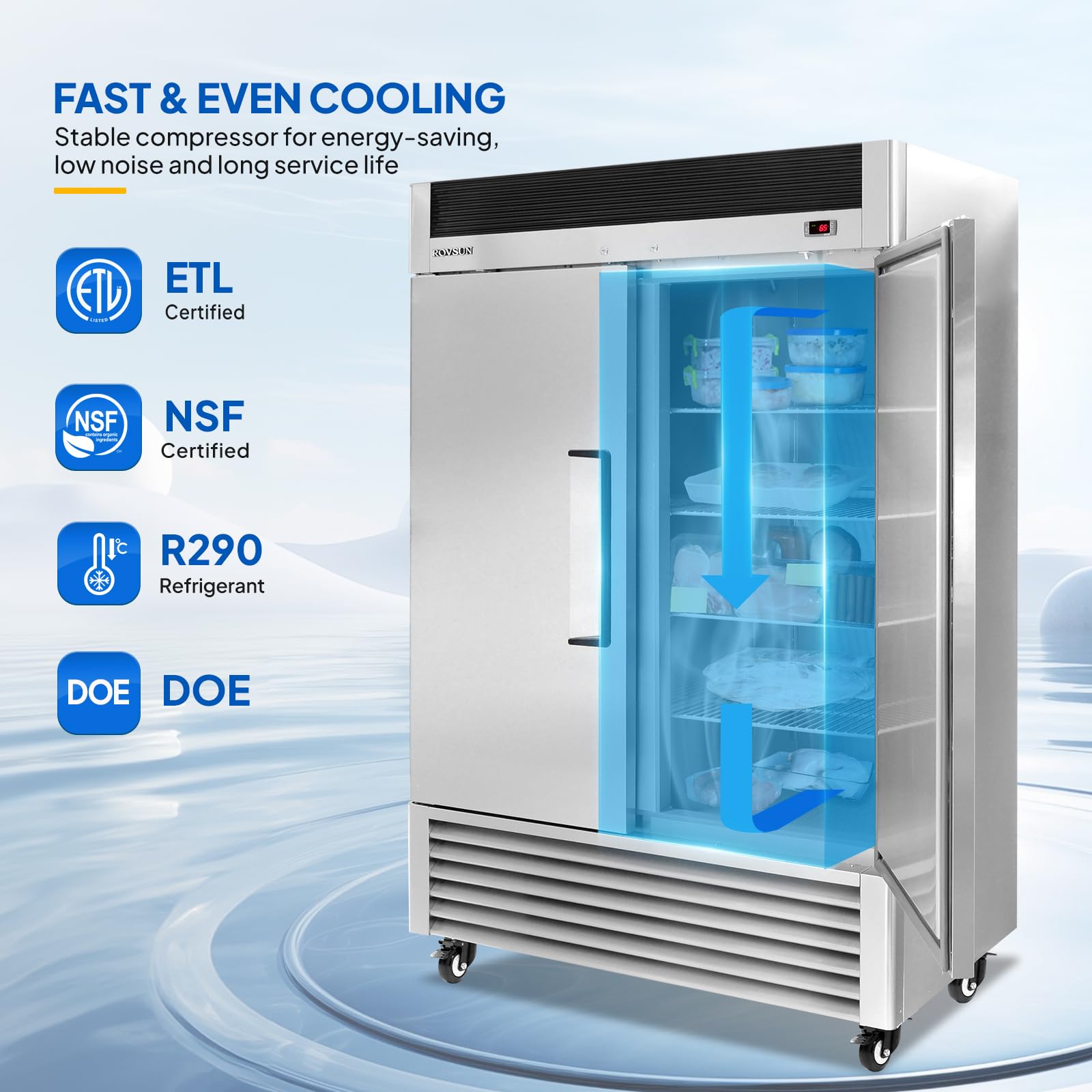 ROVSUN 54" 40 Cu.Ft. 560W 115V Double Door Reach-In Freezer