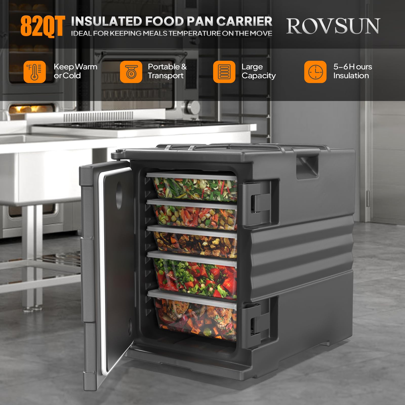 ROVSUN 82 QT Insulated Food Pan Carrier with Wheels & 4 Full-Size Pan