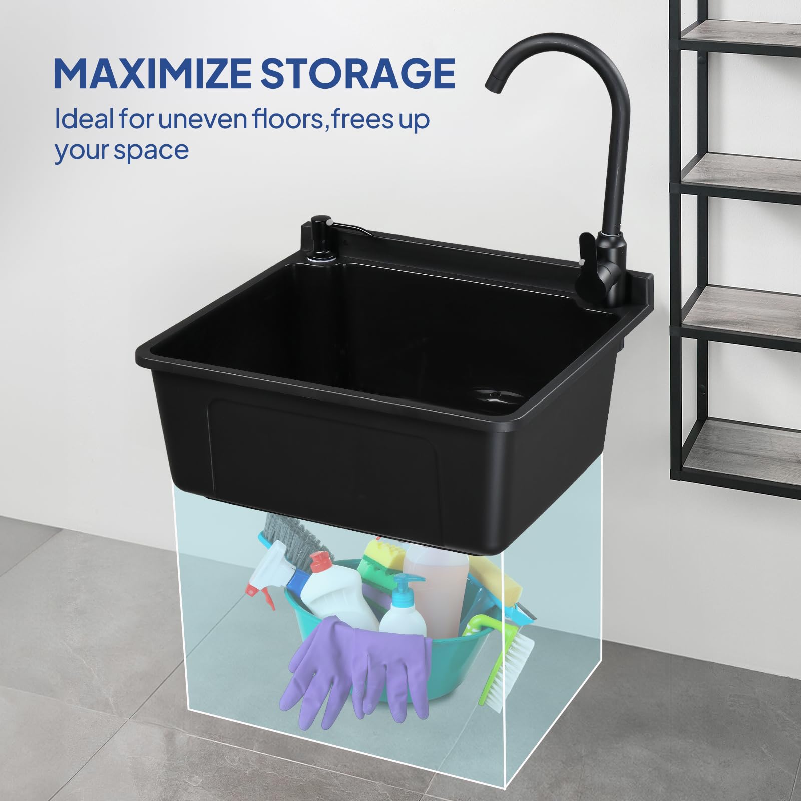 ROVSUN 20" x 17" Plastic Wall-Mounted Utility Sink with Wall Bracket Black