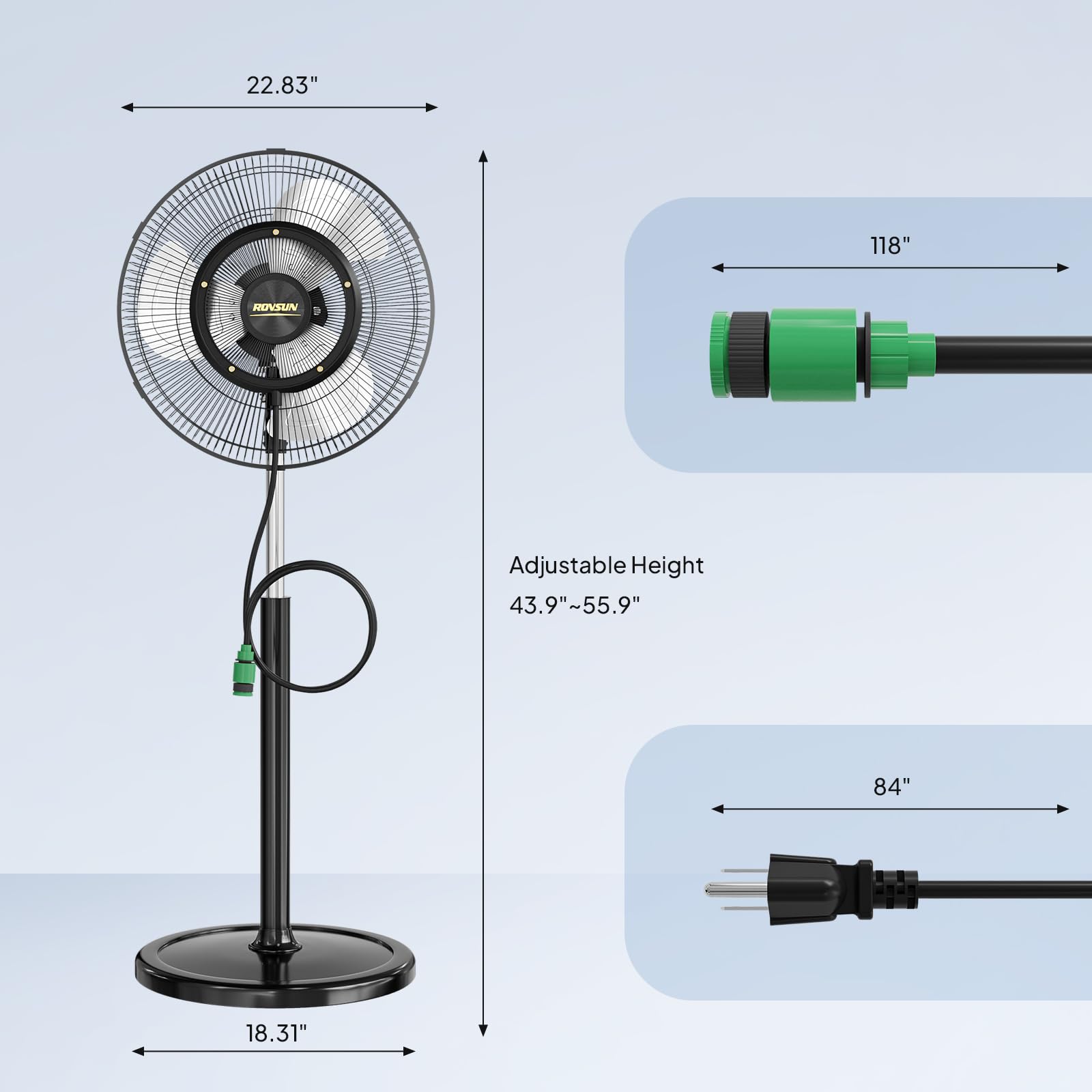 ROVSUN 20" 96W 110V Industrial Pedestal Misting Fan