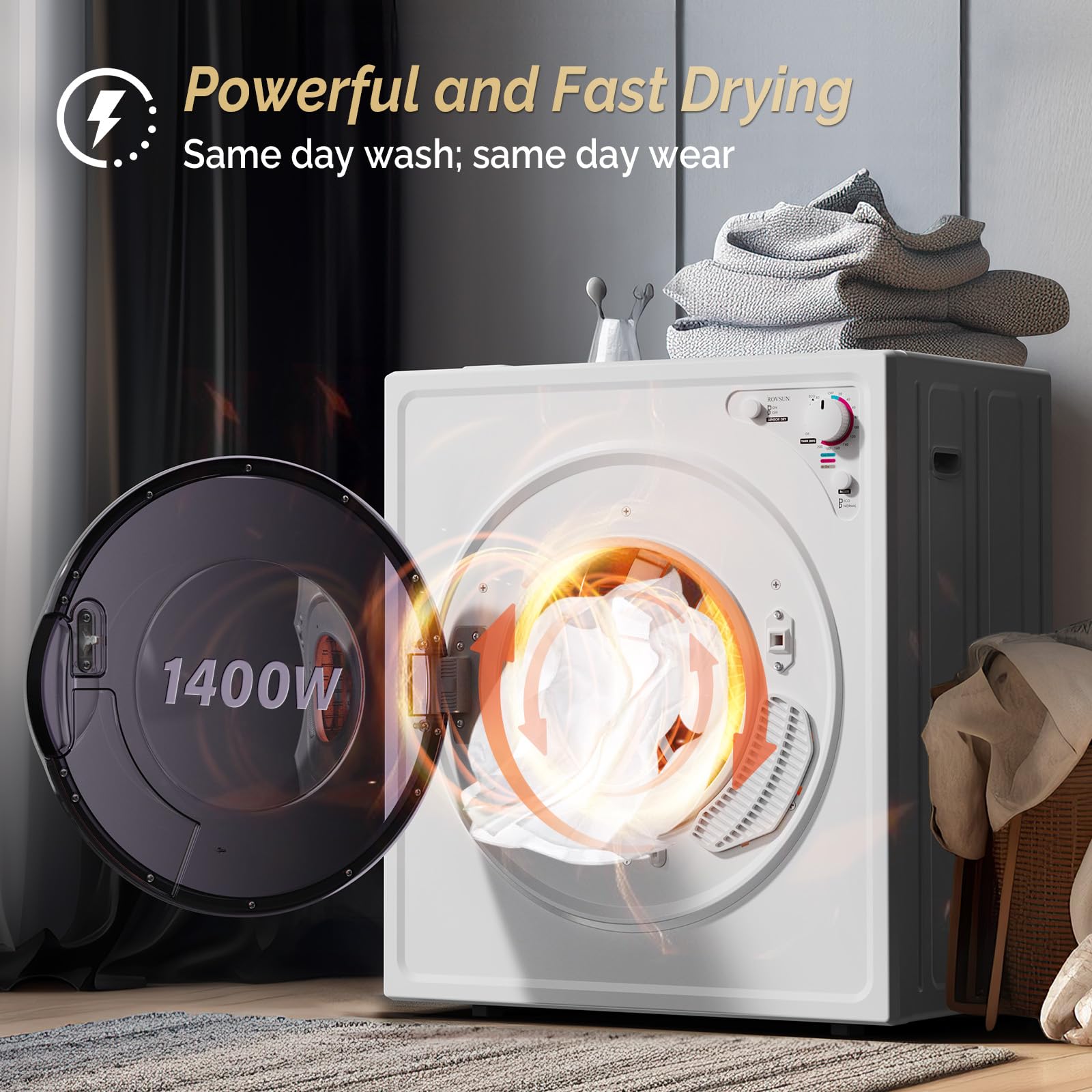 ROVSUN 2.6 Cu.Ft. 1,400W 110V Tumble Clothes Dryer with Classic Knob Control