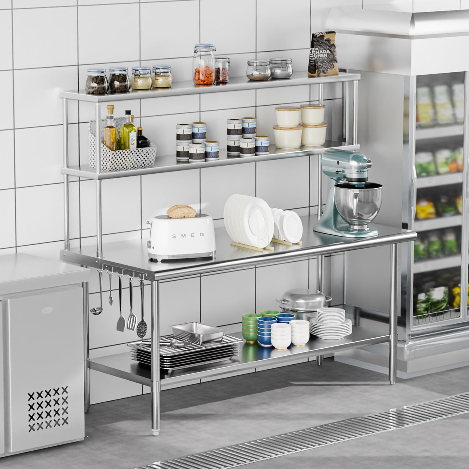ROVSUN 72" X 30" Stainless Steel Table with Overshelves