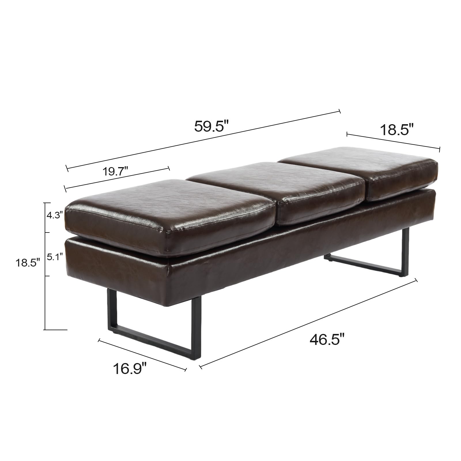 59.5" Waiting Chair Bench Seating Faux Leather Brown