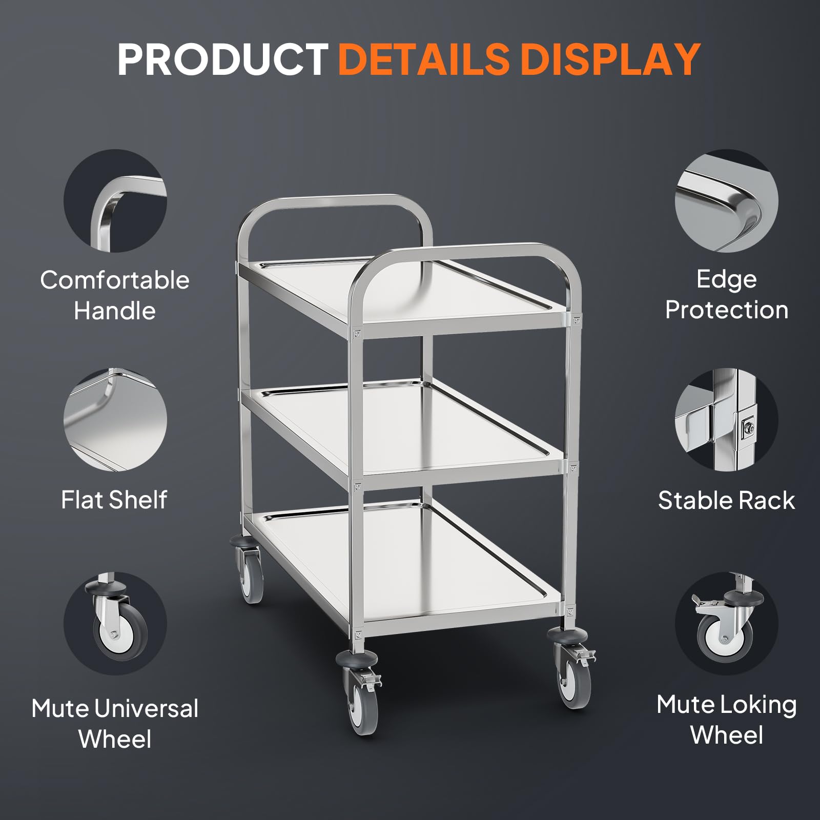 3-Tier 33" x 17" 330 lb. Capacity Stainless Steel Utility Cart
