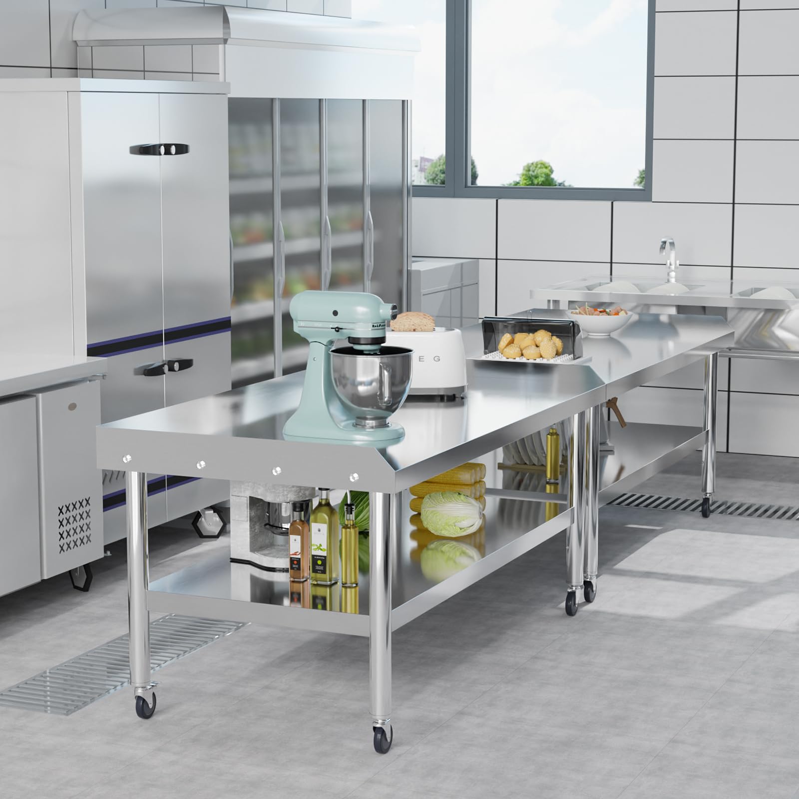 ROVSUN 60" x 30" Stainless Steel Equipment Stand with Wheels