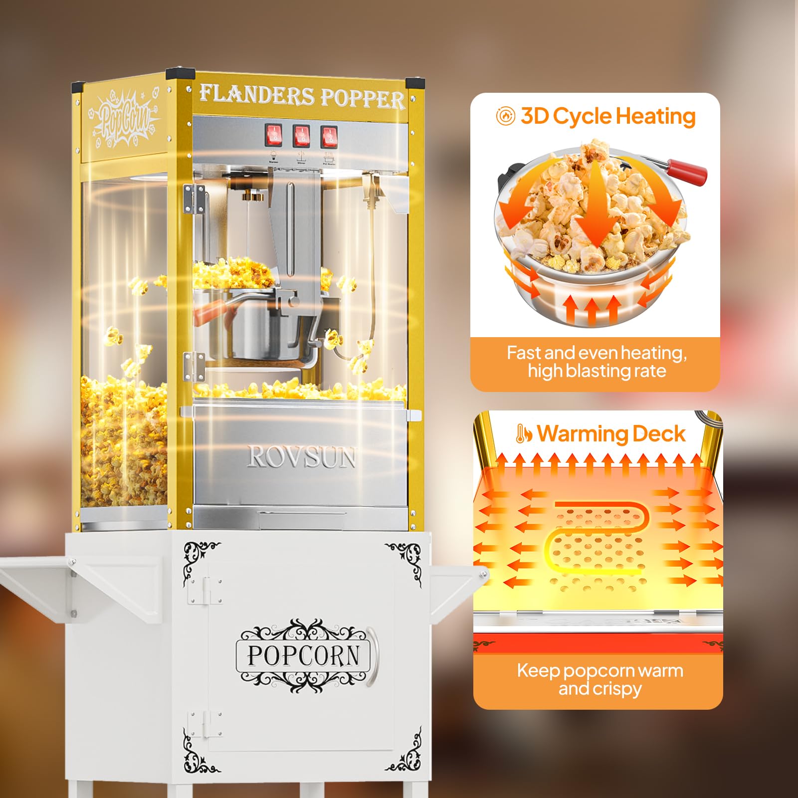 ROVSUN 10 oz Kettle 800W 120V Popcorn Machine Cart Gold