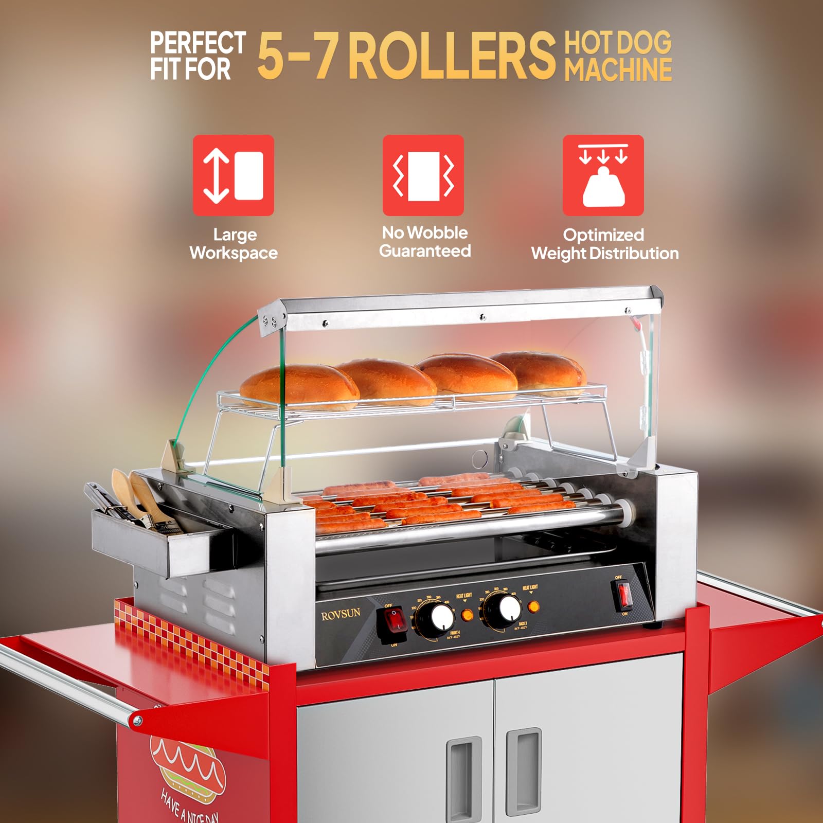 ROVSUN Hot Dog Cart with Storage Bin & Shelves