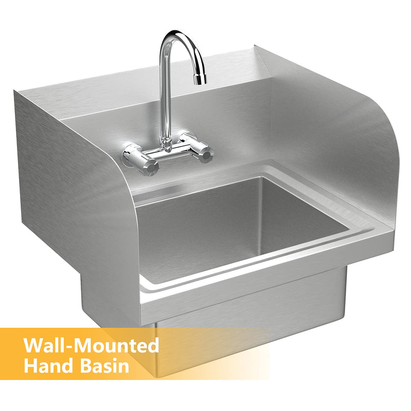 ROVSUN Wall Mount Stainless Steel Sink Hand Wash Sink with Faucet & Sidesplashes
