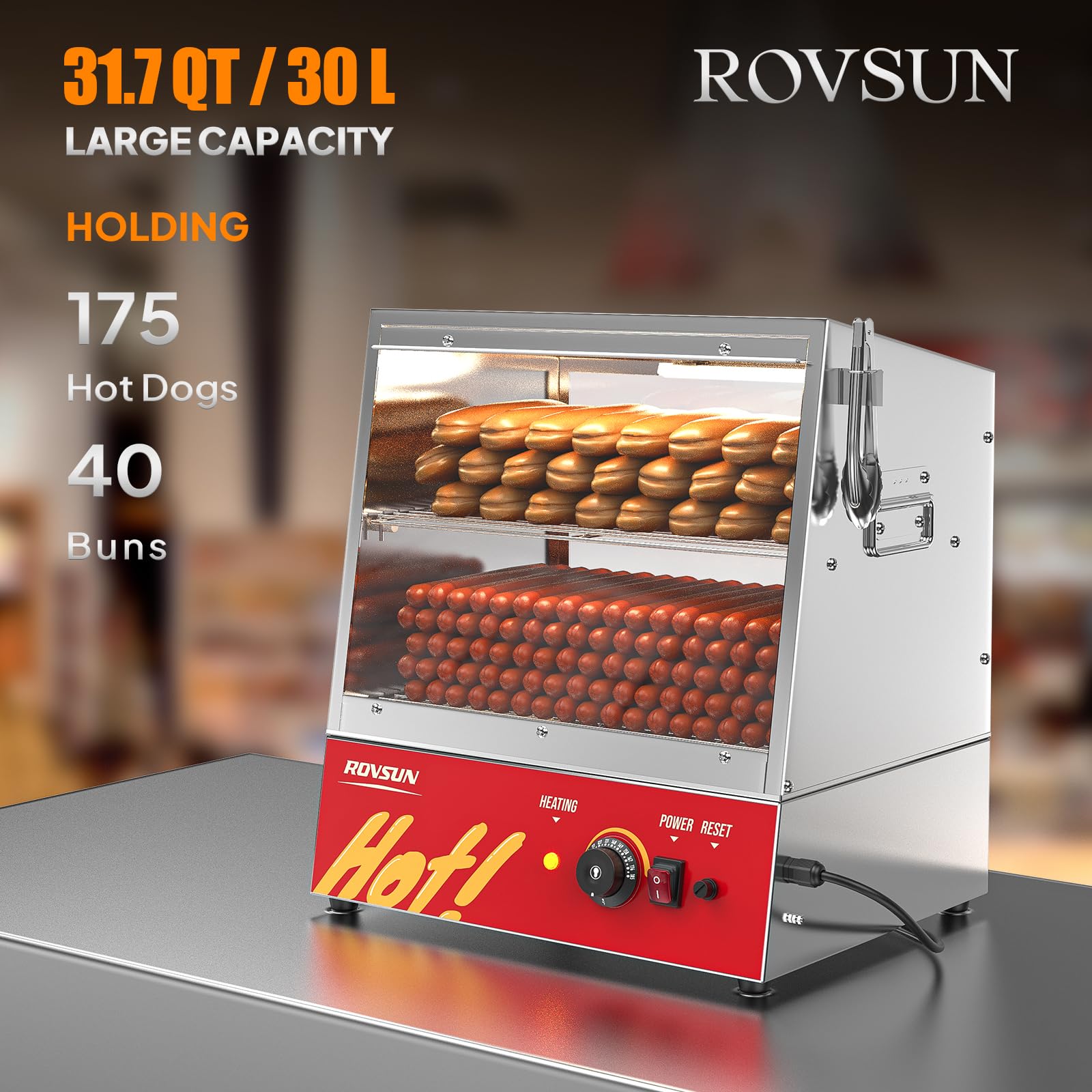 ROVSUN 32 QT 500W 110V 175 Hot Dogs / 40 Buns Hot Dog Steamer