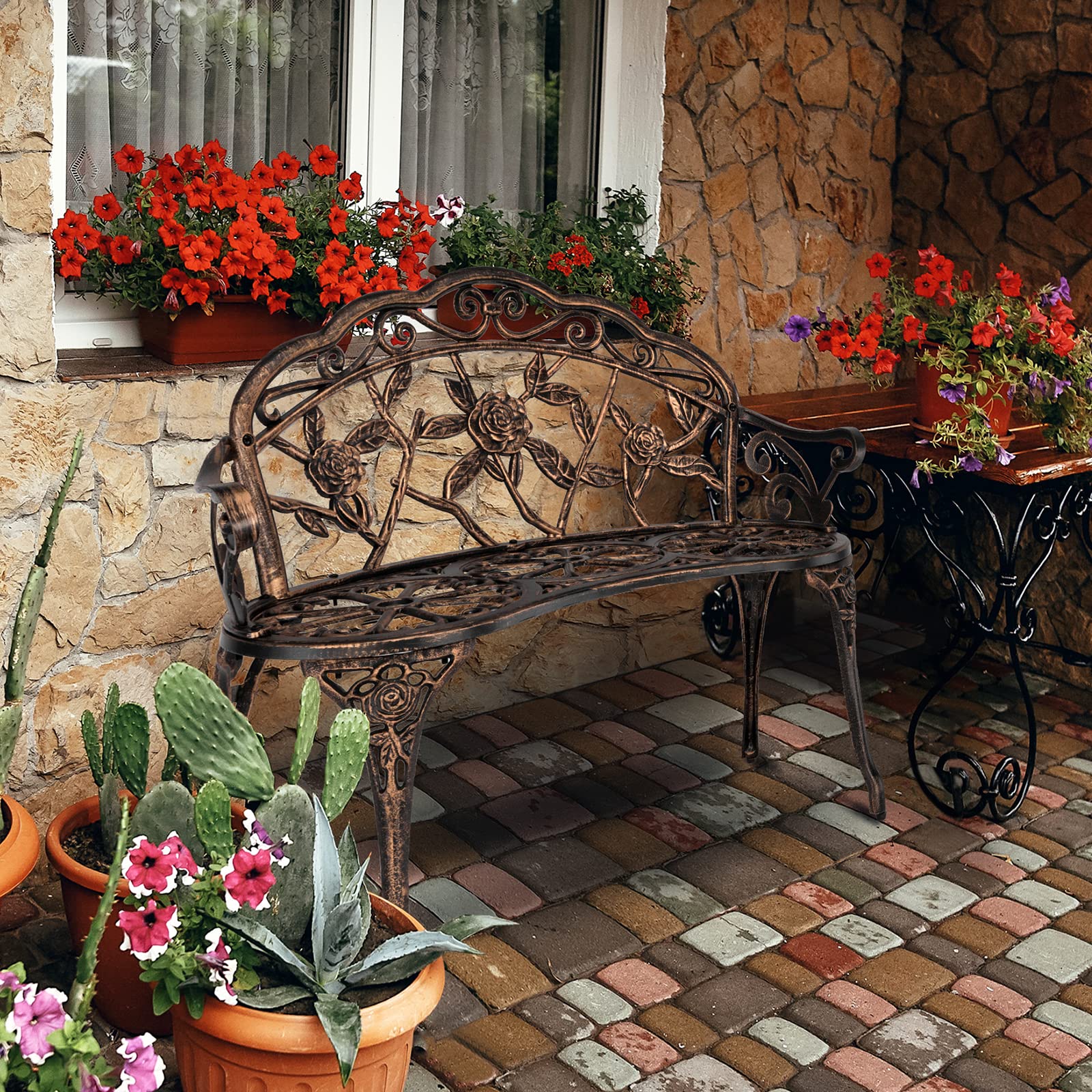 38.5" Outdoor Bench Cast Aluminium Bronze