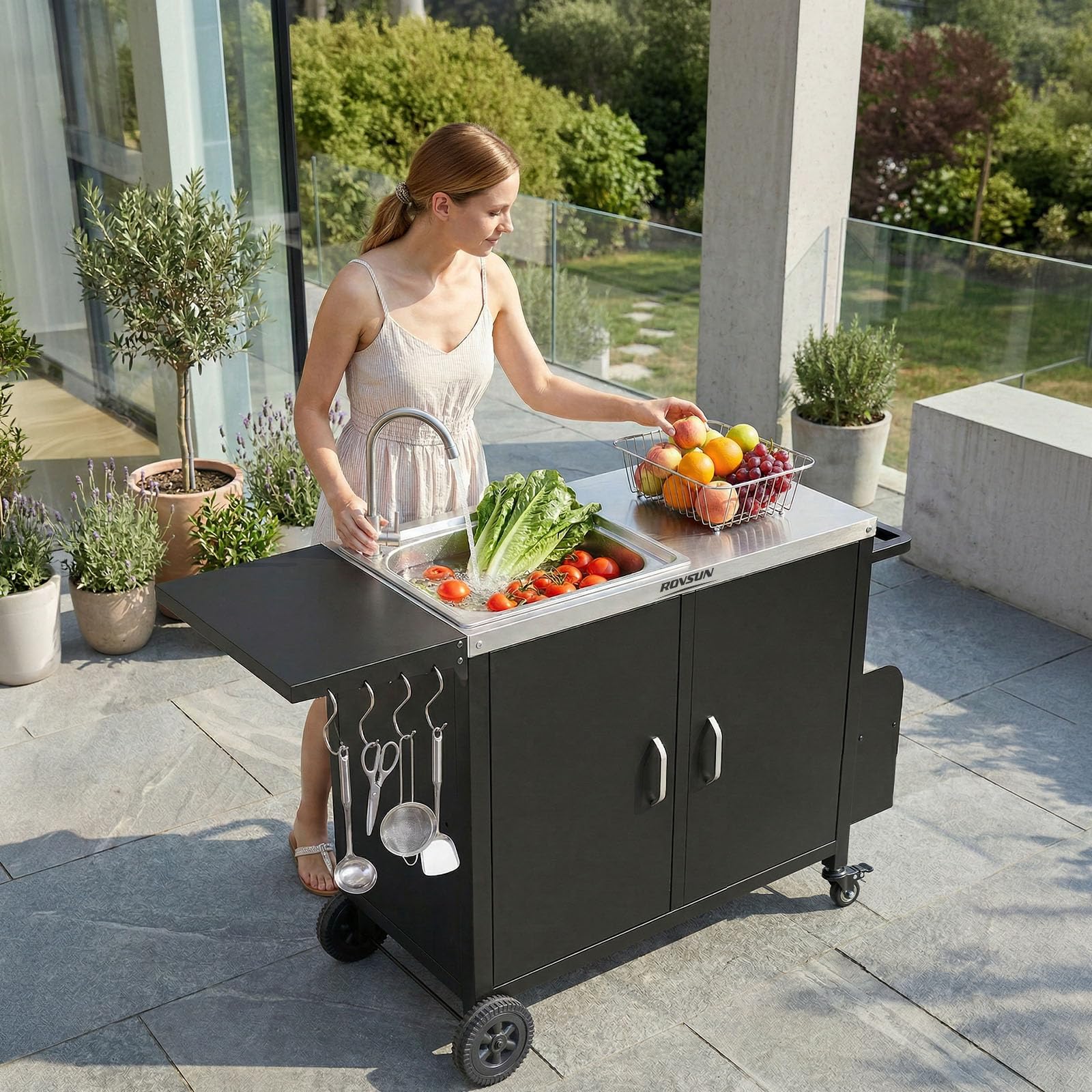 ROVSUN 55" Outdoor Grill Cart with Sink