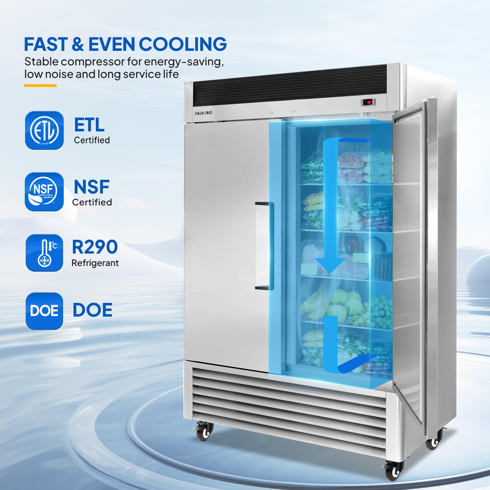 ROVSUN 54" 40 Cu.Ft. 550W 115V Double Door Reach-In Refrigerator