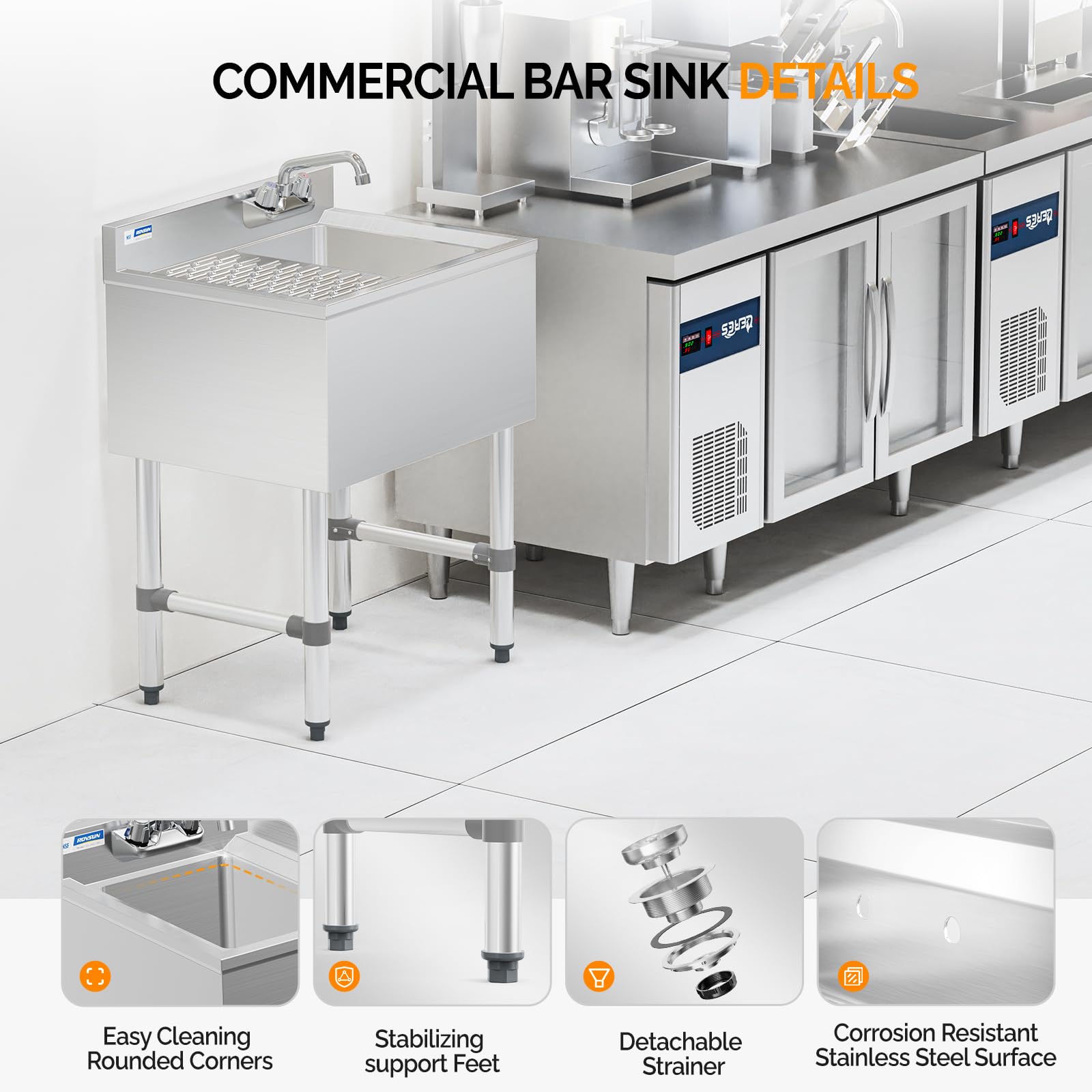 ROVSUN 24" x 18" 1 Bowl Underbar Hand Sink with Faucet & Left Drainboard