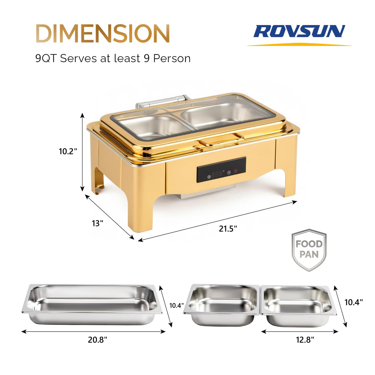 ROVSUN 9 QT Electric Gold Chafing Dish Buffet Set with Temp Display