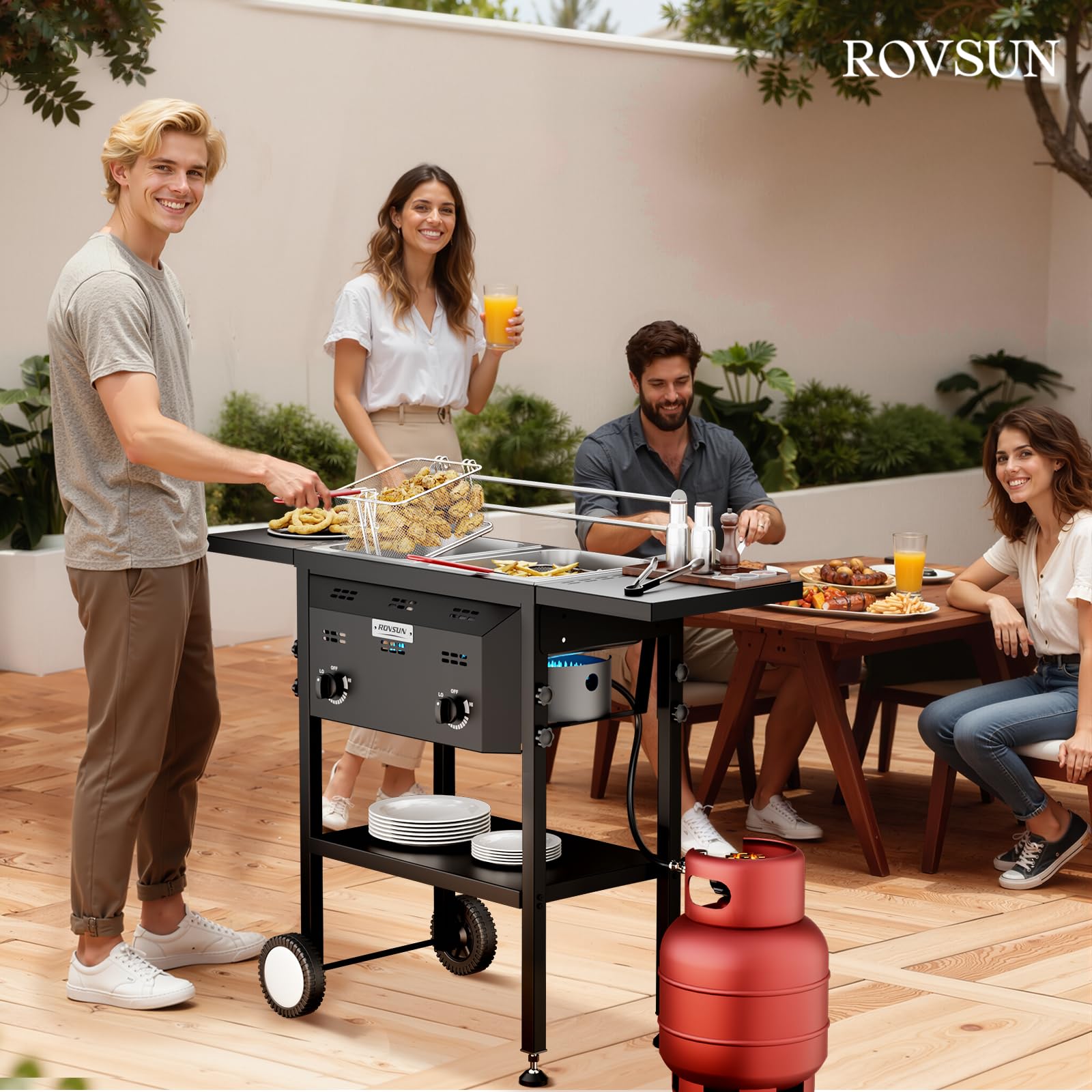ROVSUN Outdoor Deep Fryer with Dual 8QT Stainless Steel Tank & Basket