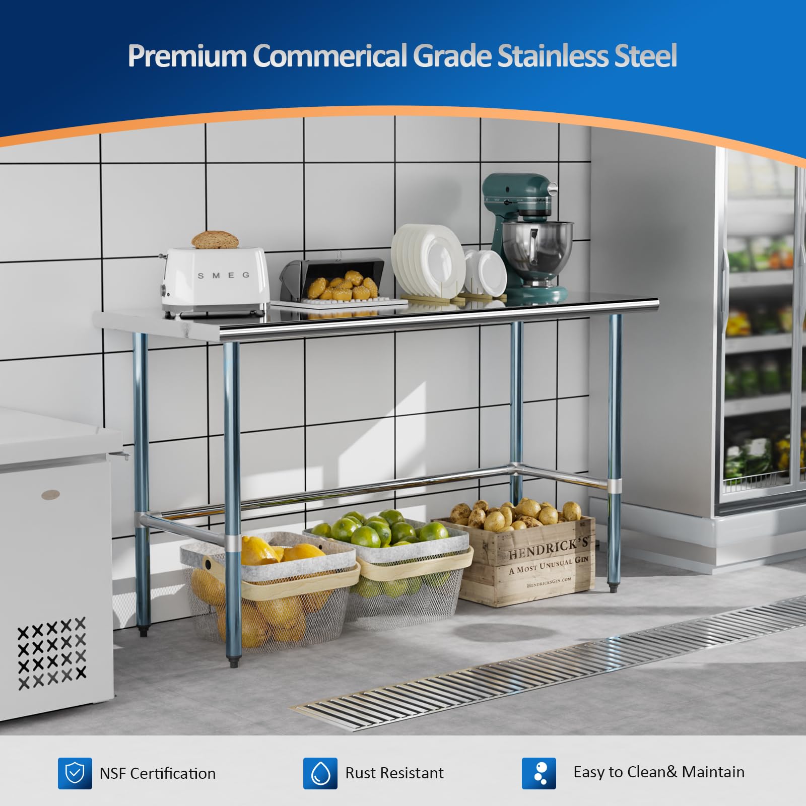 ROVSUN 60" x 24" Open Base Stainless Steel Work Table