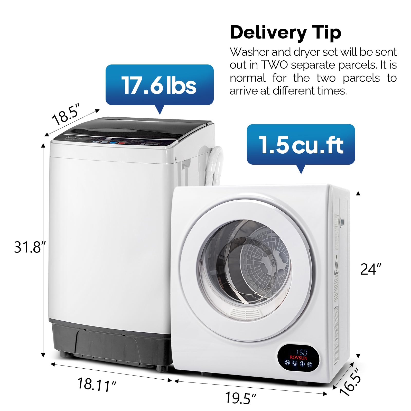 ROVSUN 17.6 LBS Full Automatic Washing Machine and 1.5 Cu.Ft Portable Clothes Dryer Set