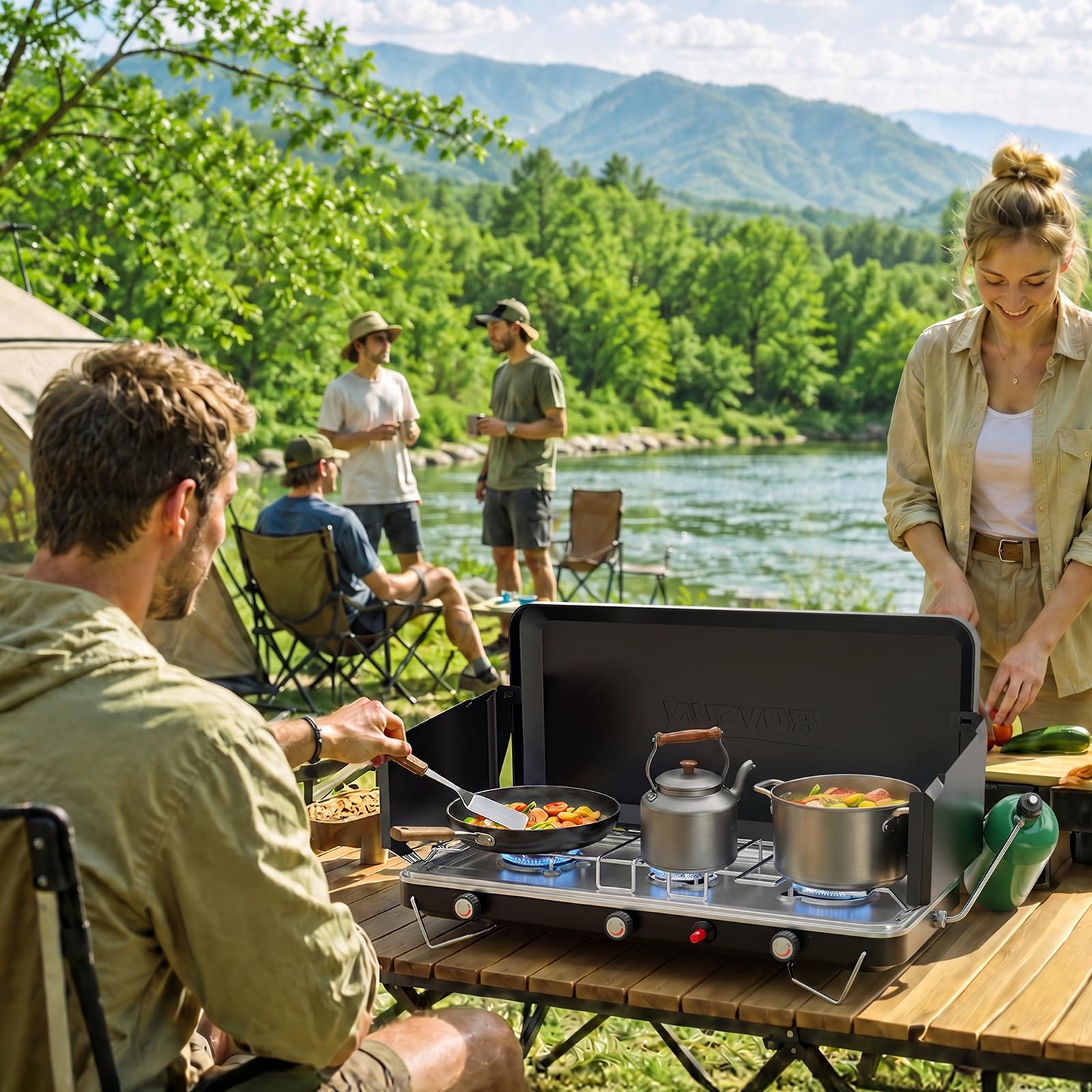 ROVSUN 3-Burner 25000 BTU Propane Camping Stove with Igniter