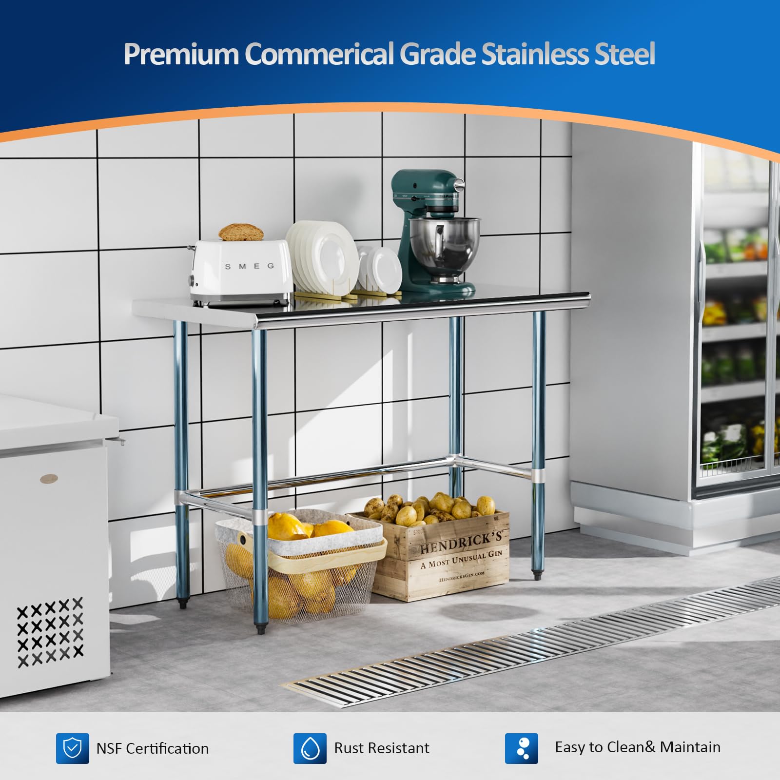 ROVSUN 24" x 48" Open Base Stainless Steel Work Table