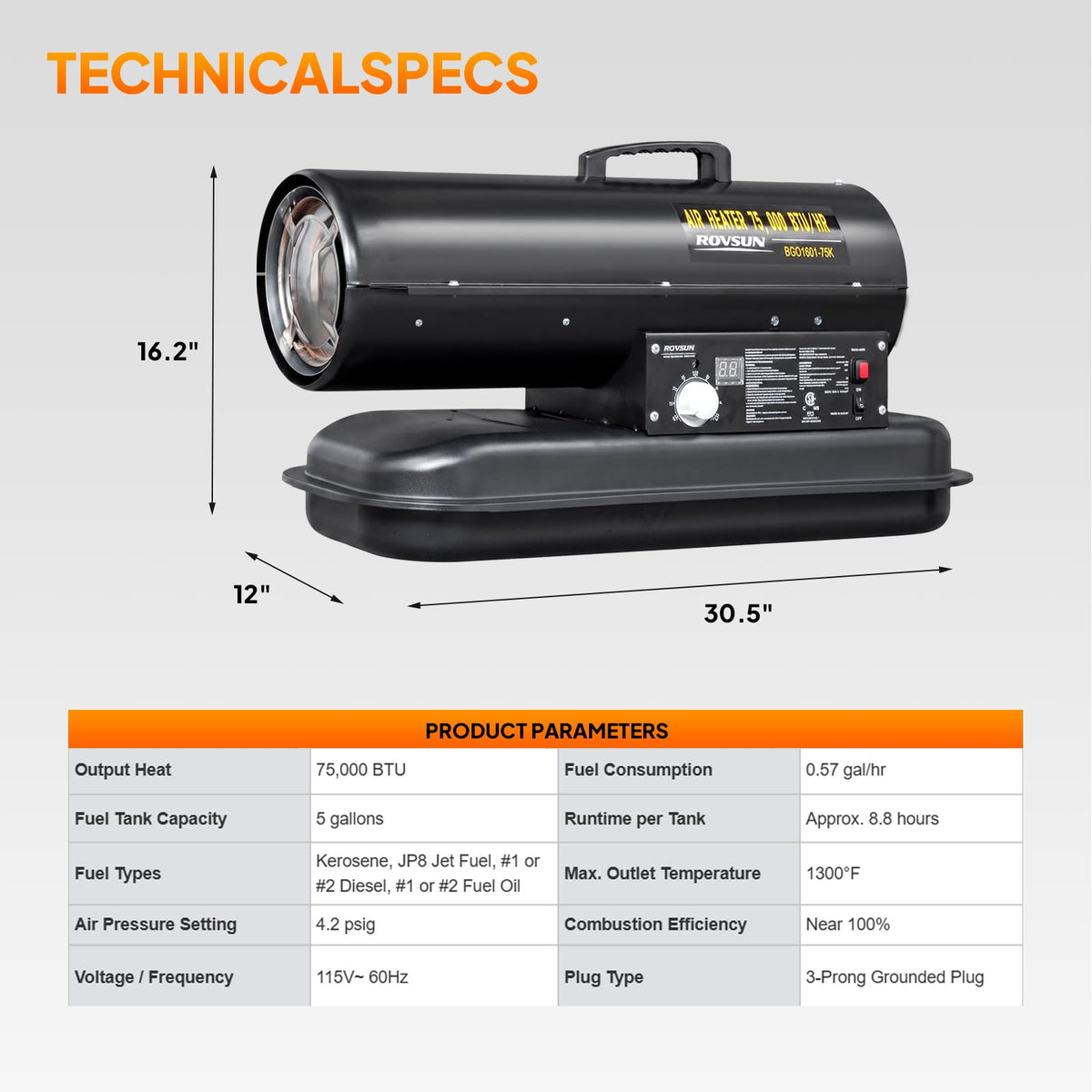 ROVSUN 75000 BTU Kerosene Forced Air Heater Portable Torpedo Diesel Space Heater