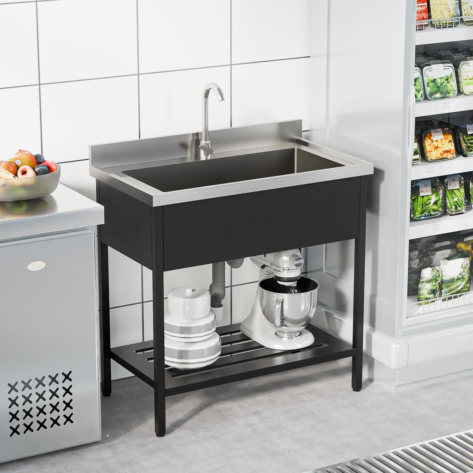 ROVSUN 36" x 20" Stainless Steel Utility Sink with Faucet