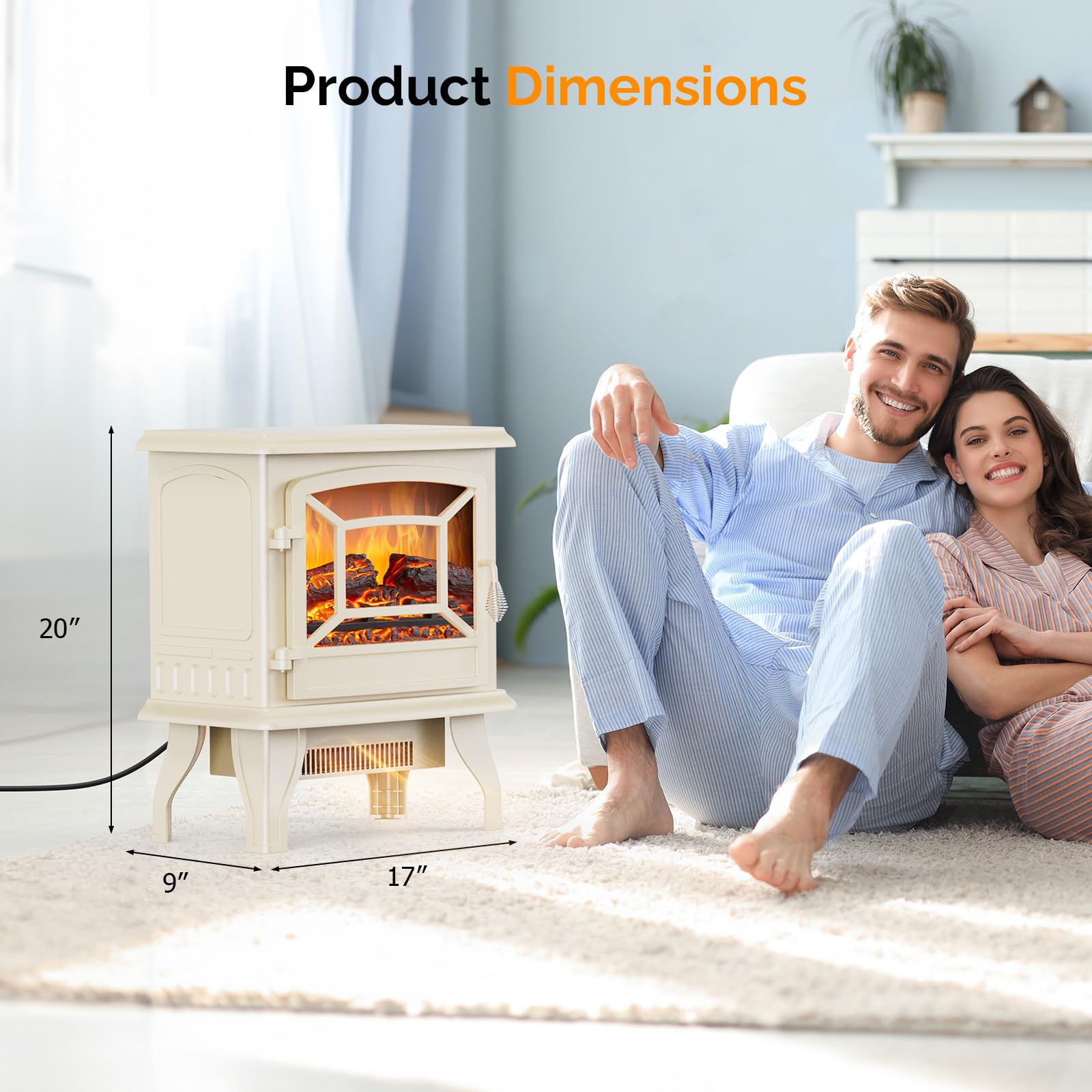 ROVSUN 20" High 1400W 120V Electric Fireplace Stove Milky White