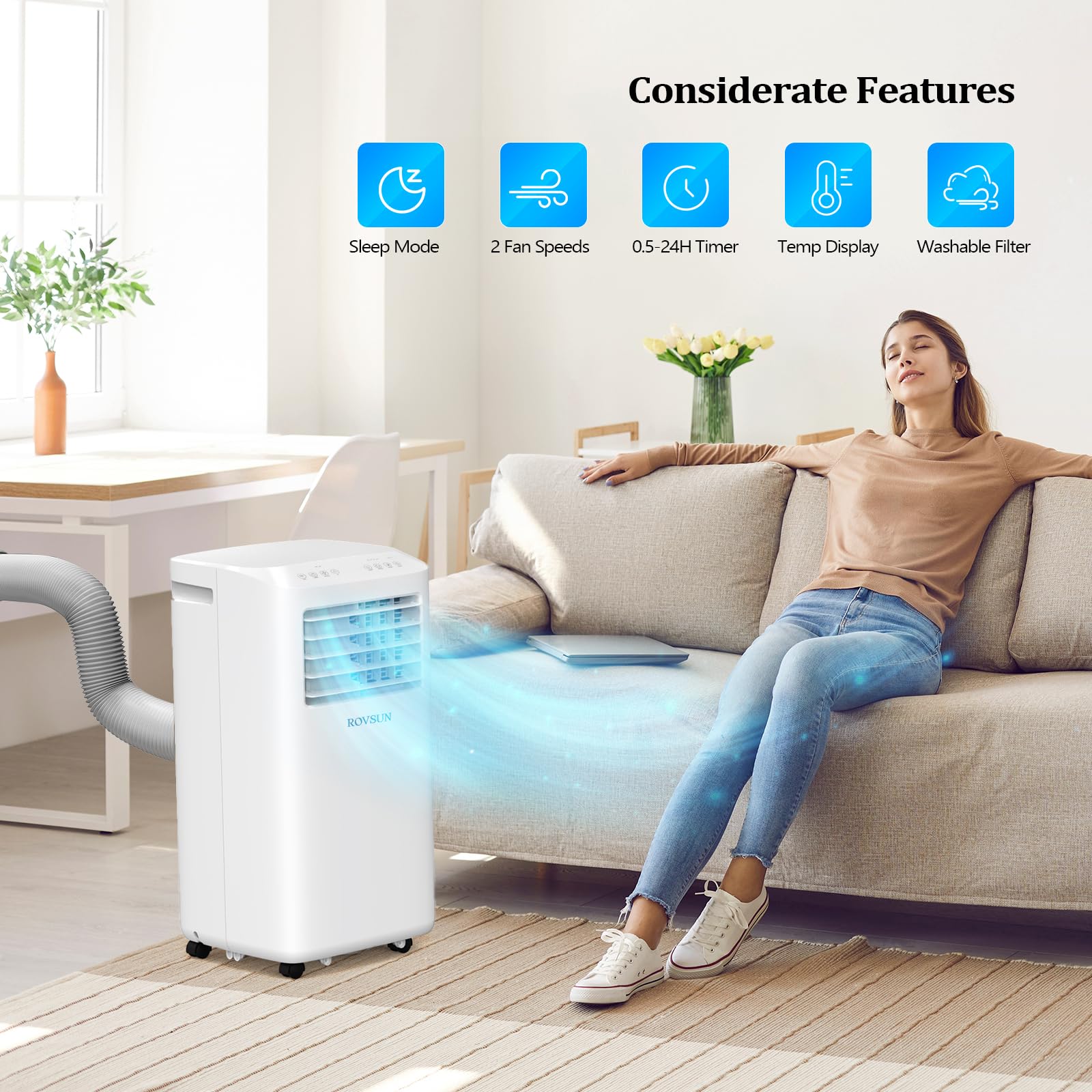 ROVSUN 10,000 BTU 115V Portable Air Conditioner with Heat & WiFi/APP & Install Kit