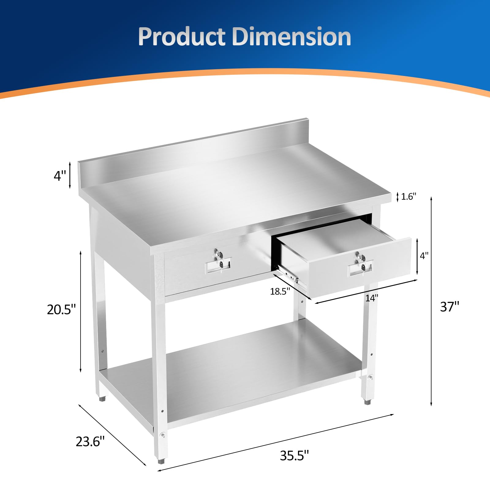 ROVSUN 36" x 24" Stainless Steel Work Table with 2 Drawers