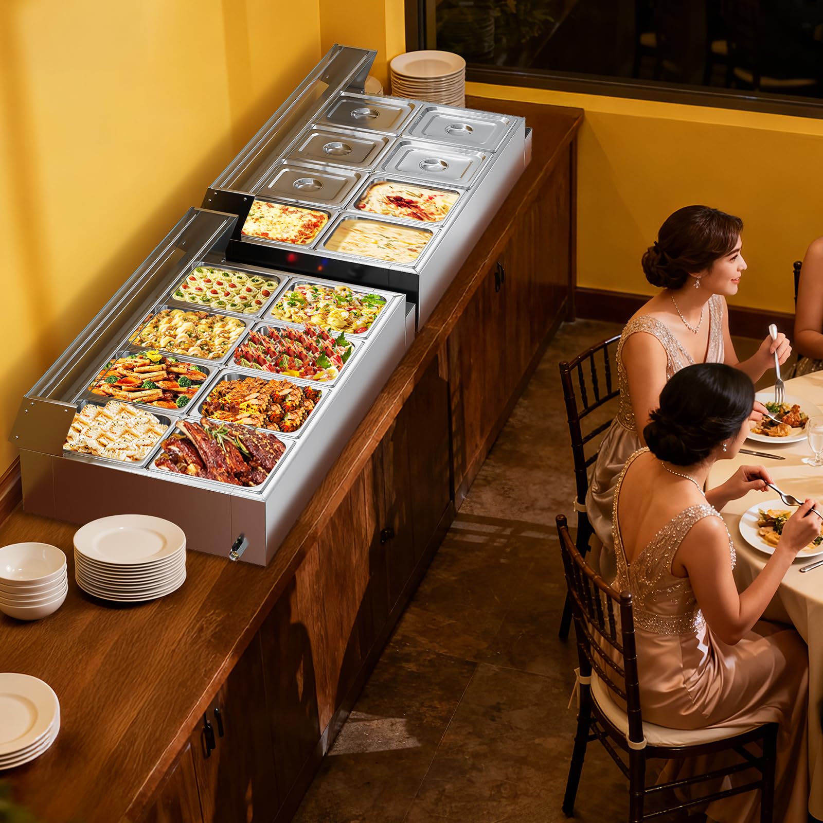 ROVSUN 96 QT 8-Pan Electric Steam Table Countertop