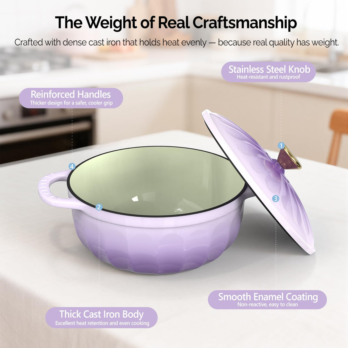 ROVSUN 7.5 QT Enameled Cast Iron Round Dutch Oven Purple Gradient