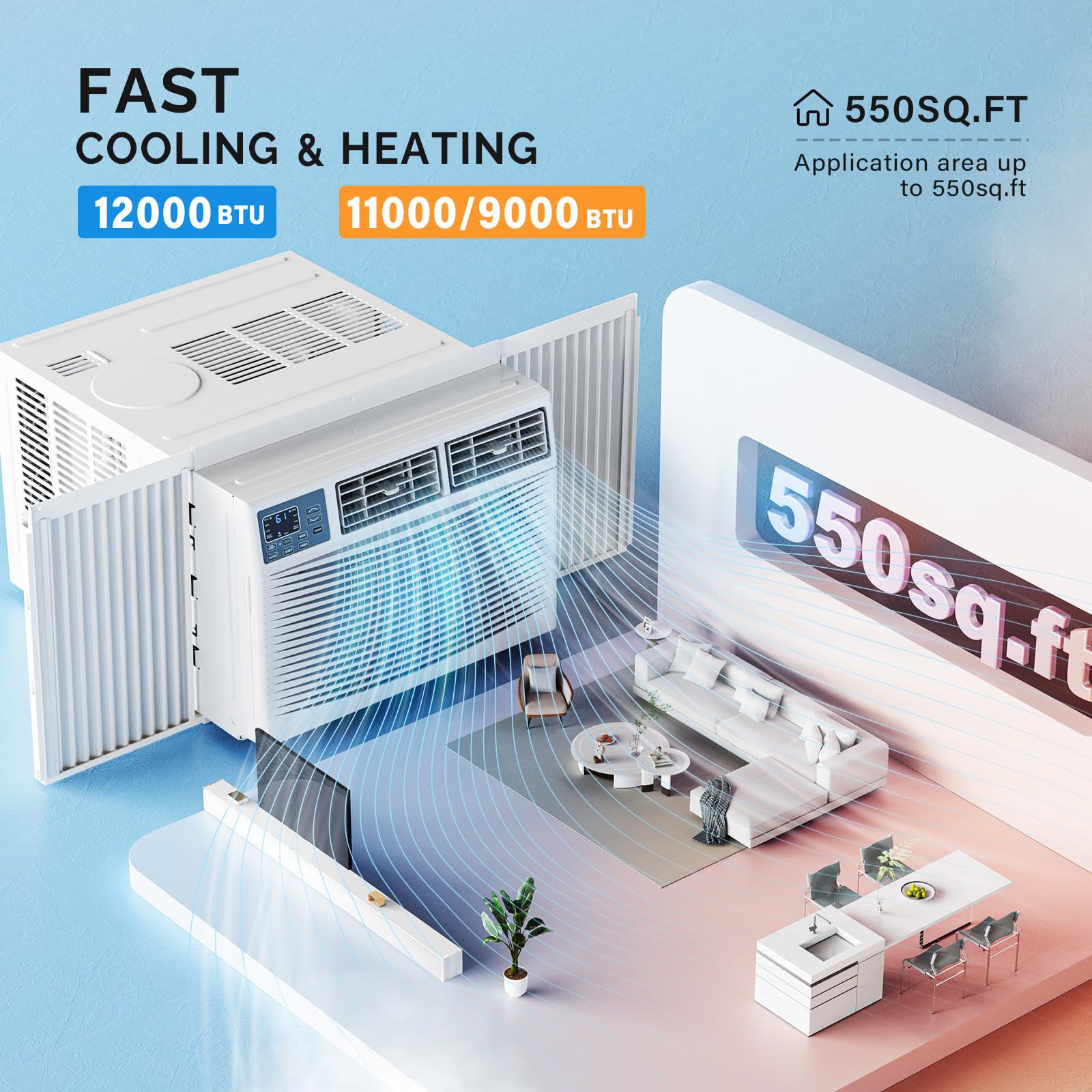 ROVSUN 12,000 BTU 230V Window Air Conditioner with Heat & Wifi/APP & Install Kit