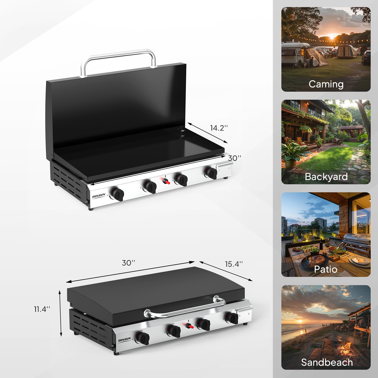 ROVSUN 4 Burner 40,000 BTU Portable Propane Tabletop Flat Top Gas Grill with Lid