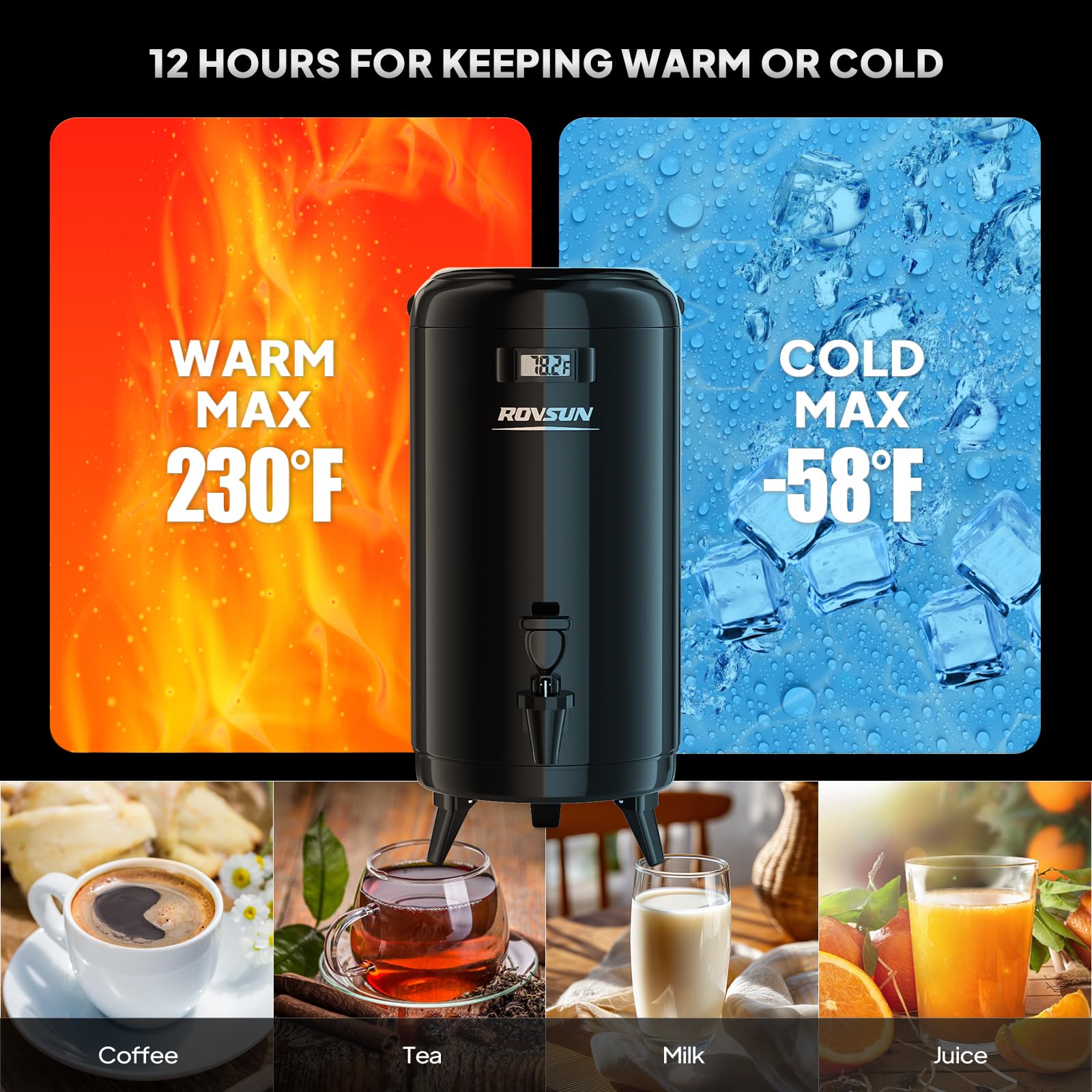 ROVSUN 3.2 Gallon Insulated Beverage Dispenser Black