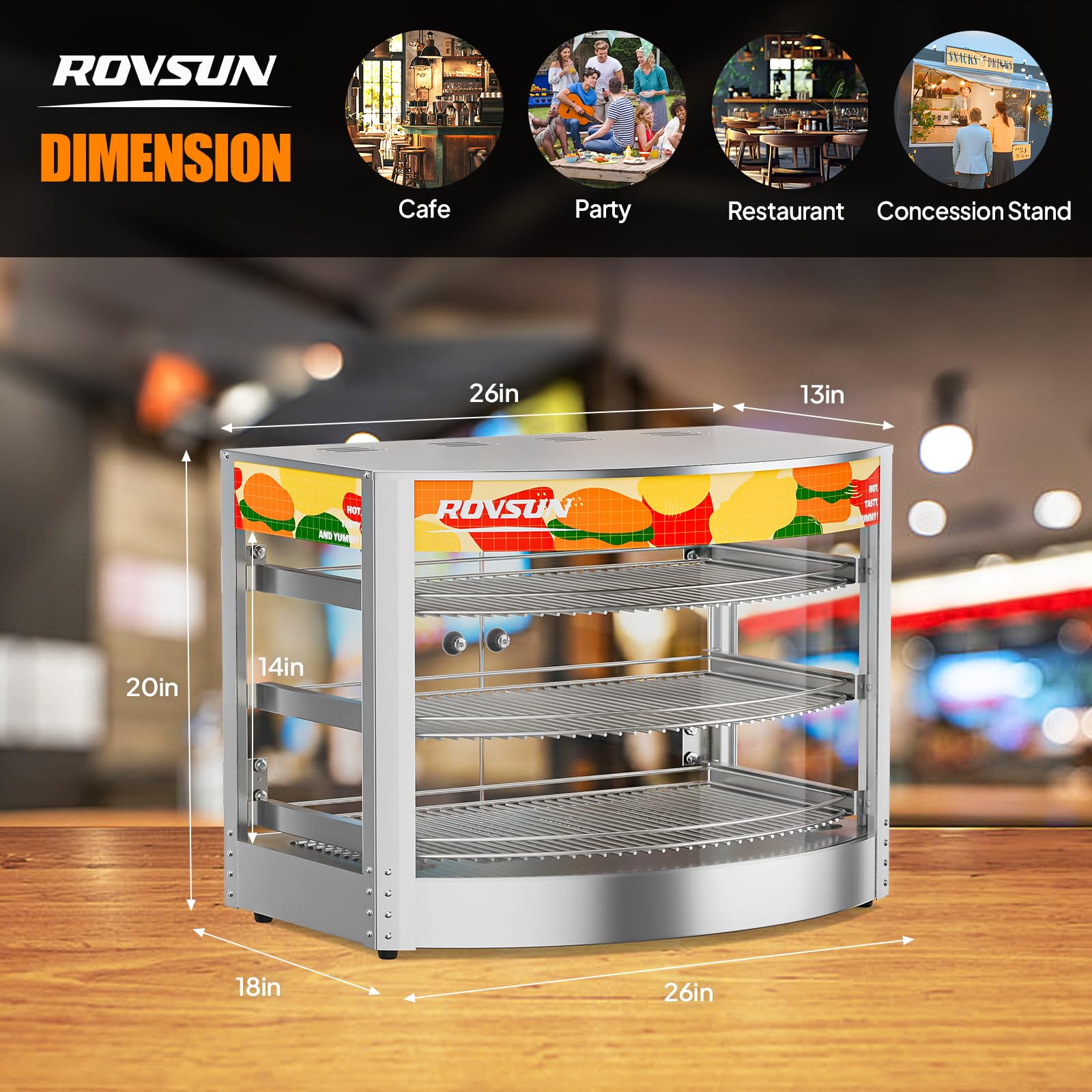 ROVSUN 3-Tier 26" 800W 110V Pizza Warmer Cabinet Countertop