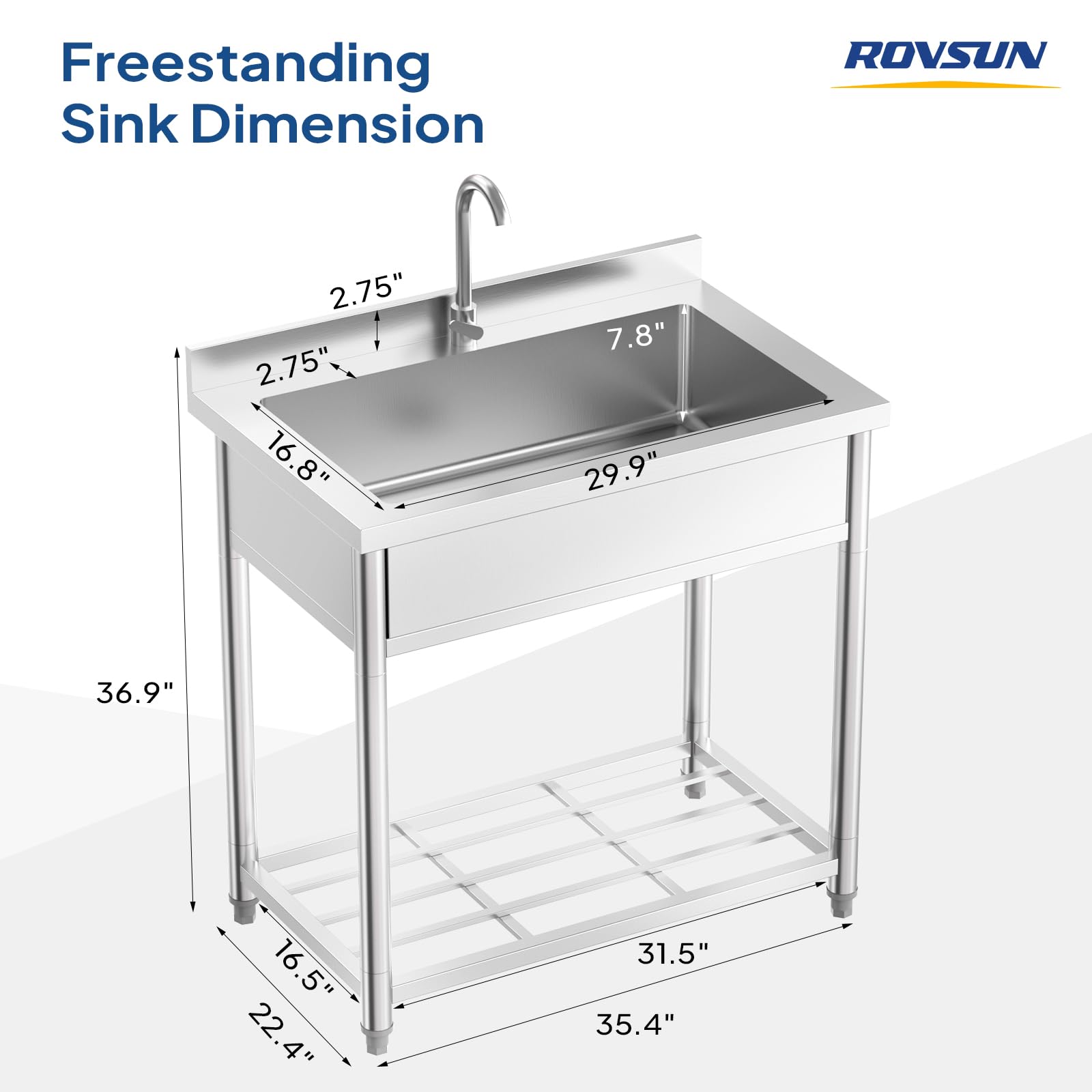 ROVSUN 35" x 22" One Bowl Stainless Steel Sink with Faucet
