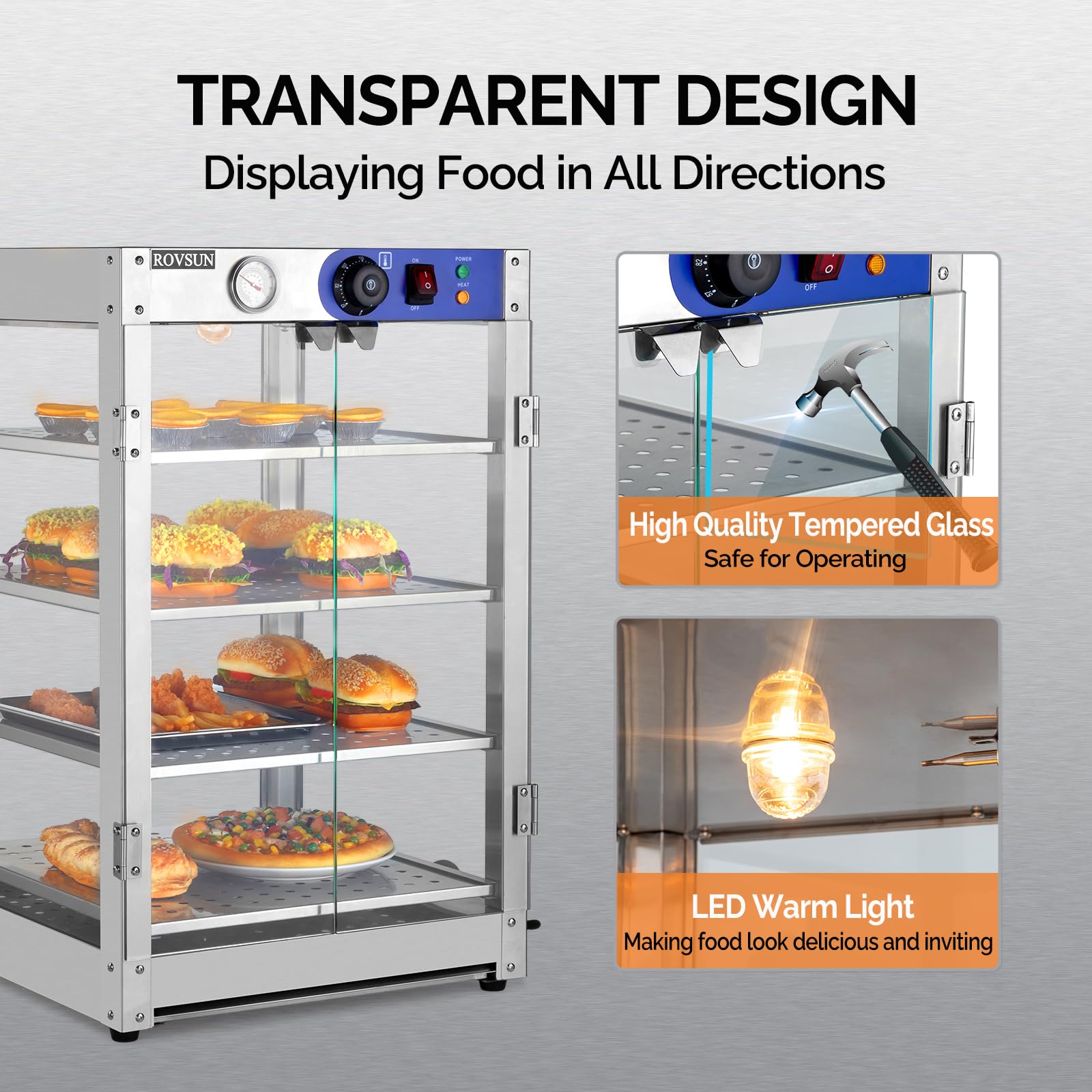 ROVSUN 4-Tier 18" 800W 110V Hot Food Warmer Display Case Countertop