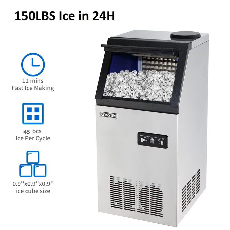 ROVSUN 150LBS/24h 115V Commercial Ice Machine Maker Countertop with 24lbs Storage Bin, Scoop & & Water Filter Kits