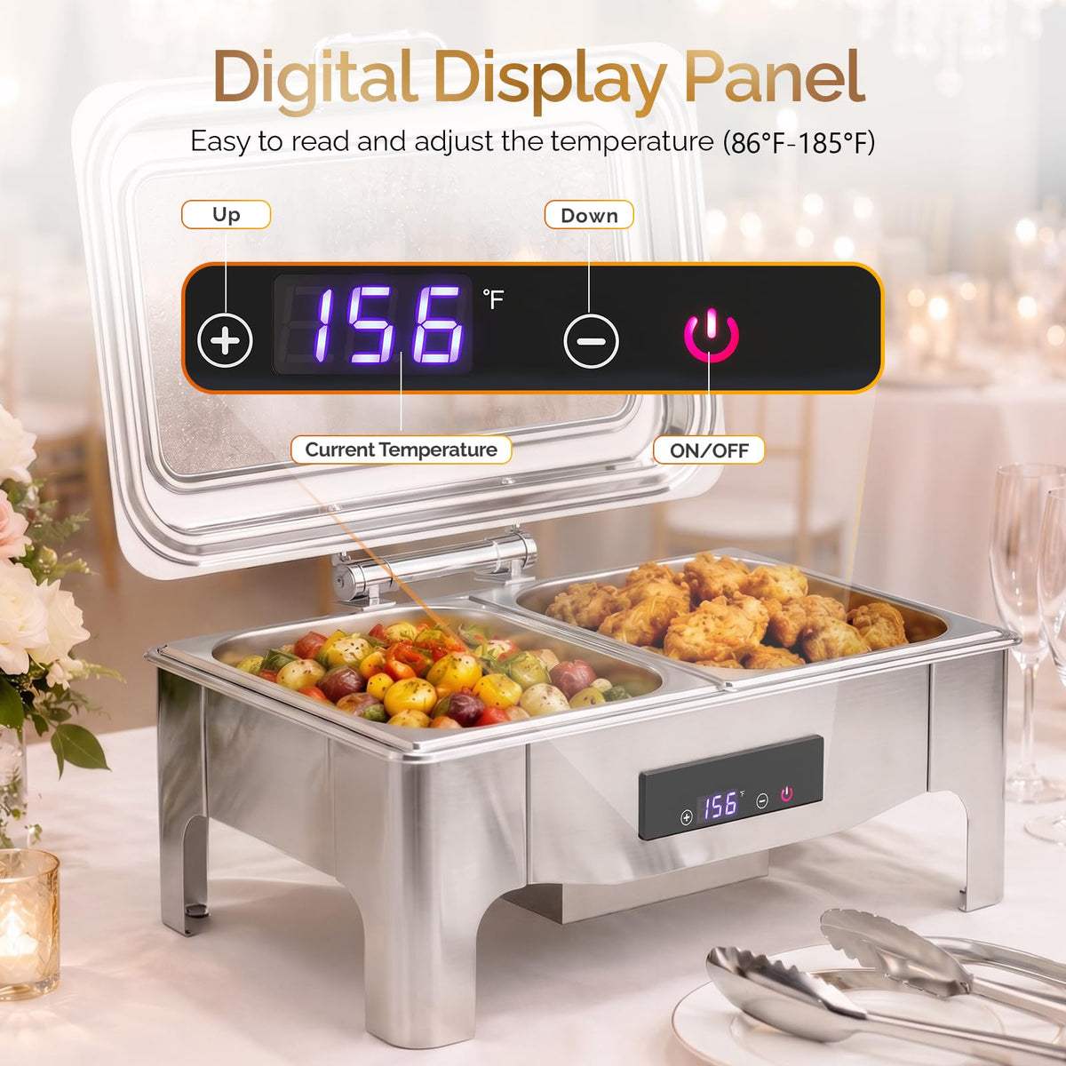 ROVSUN 9 QT Electric Silver Chafing Dish Buffet Set with Temp Display