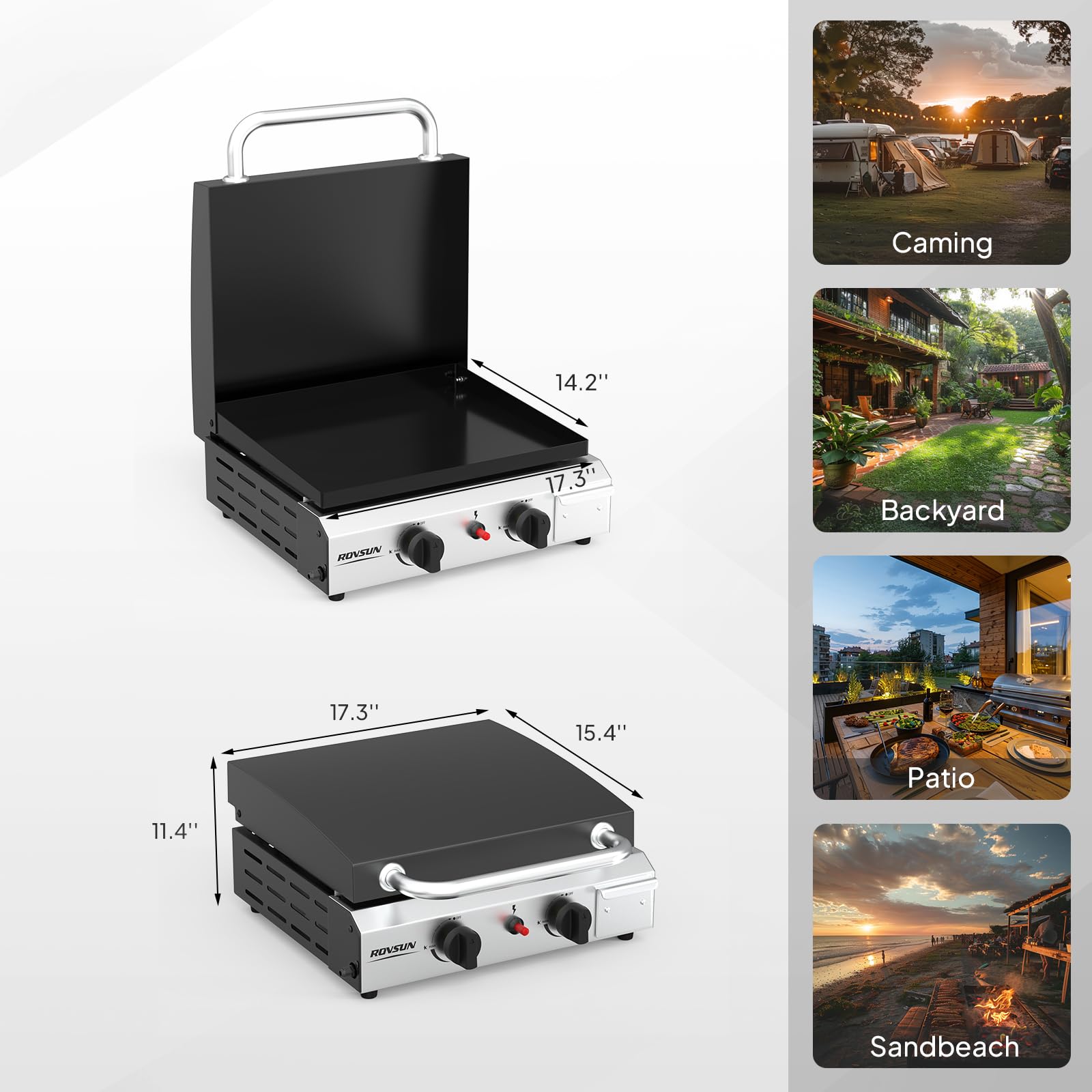 ROVSUN 2 Burner 20,000 BTU Portable Propane Tabletop Flat Top Gas Grill with Lid