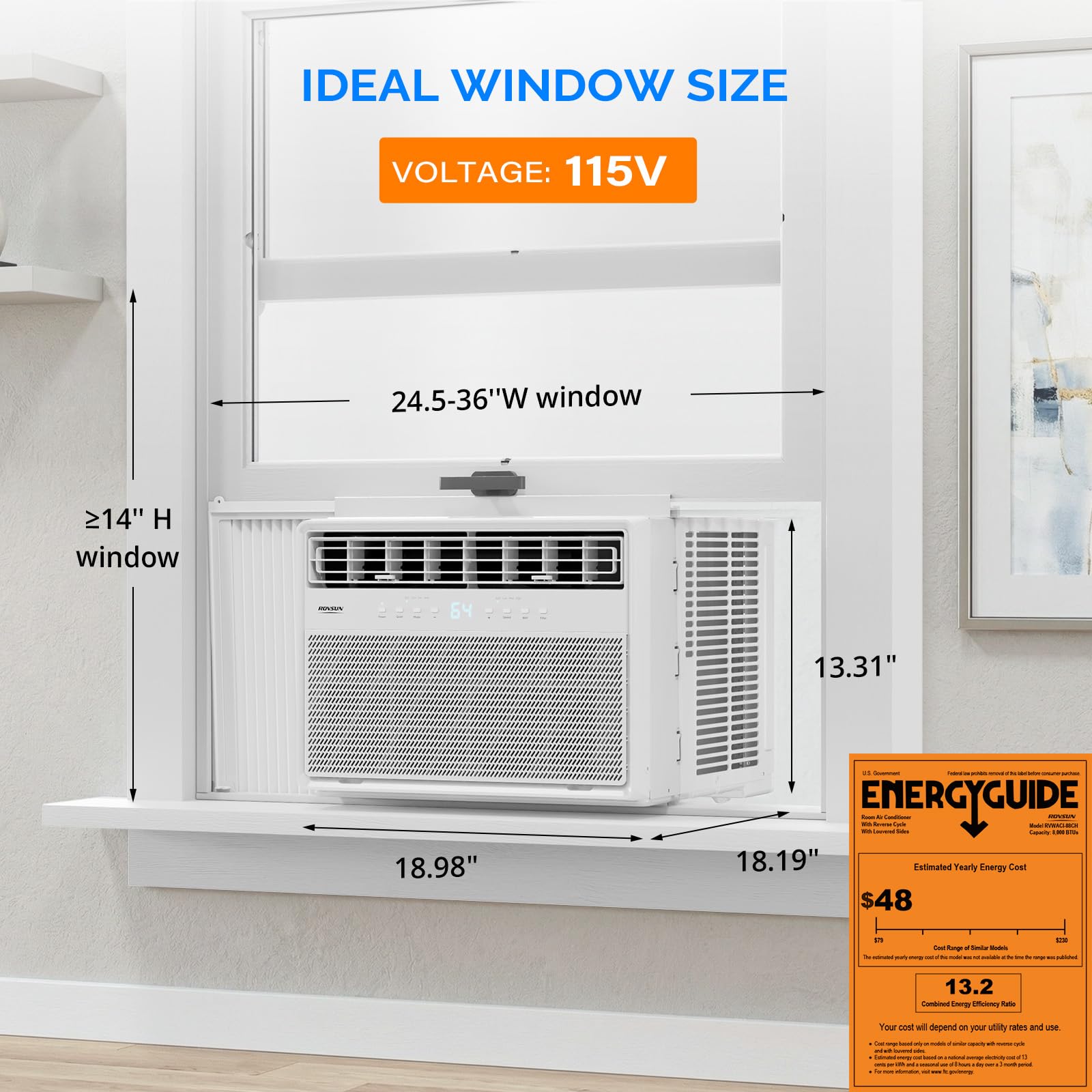 ROVSUN 8000 BTU 115V Inverter Window Air Conditioner with Heat & Install Kit